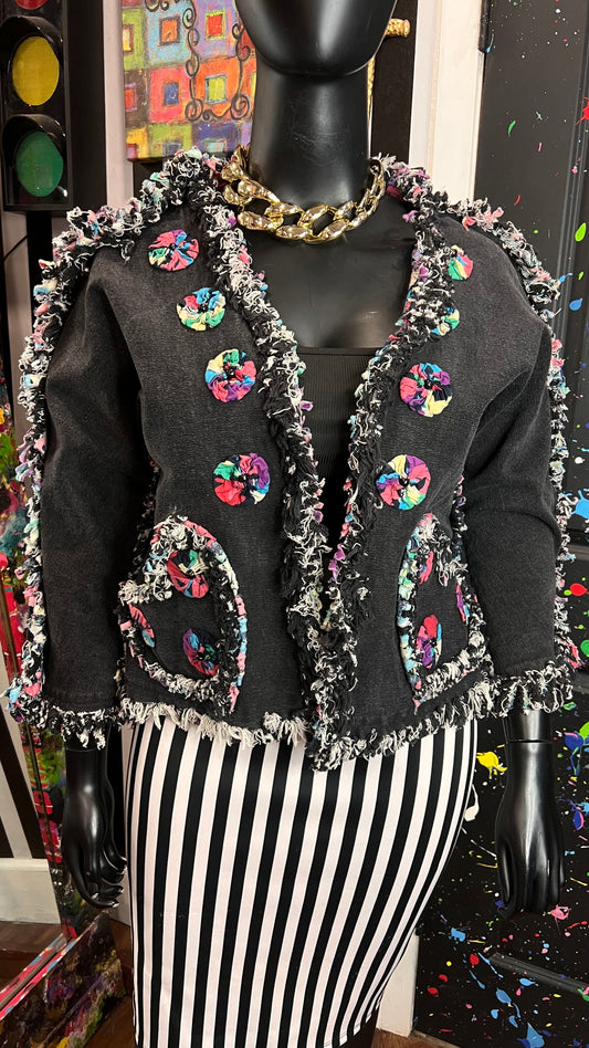 Vintage Black Denim Distressed Cropped Jacket (16)