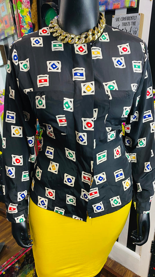 Vintage Color Block Blouse (14)