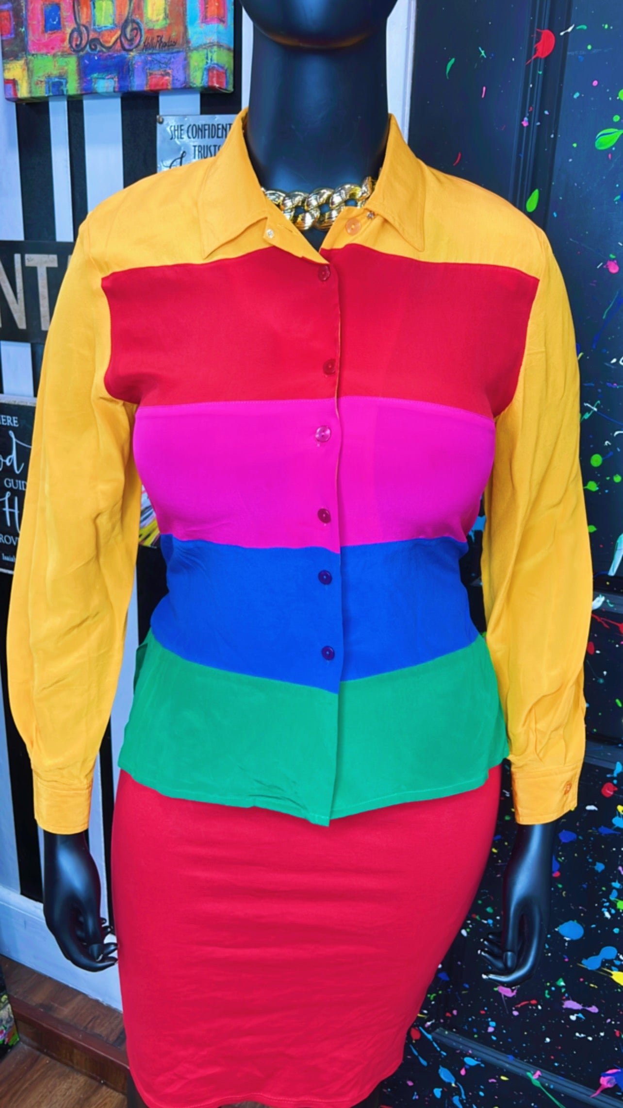 Vintage 100% Silk Rainbow Blouse (12)