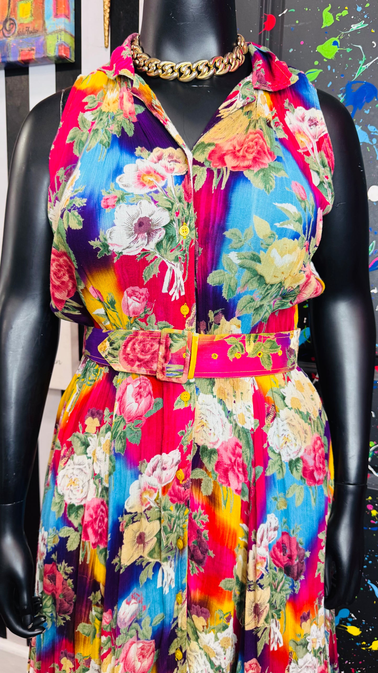 Vintage Rayon Floral Dress w/ Belt (16)