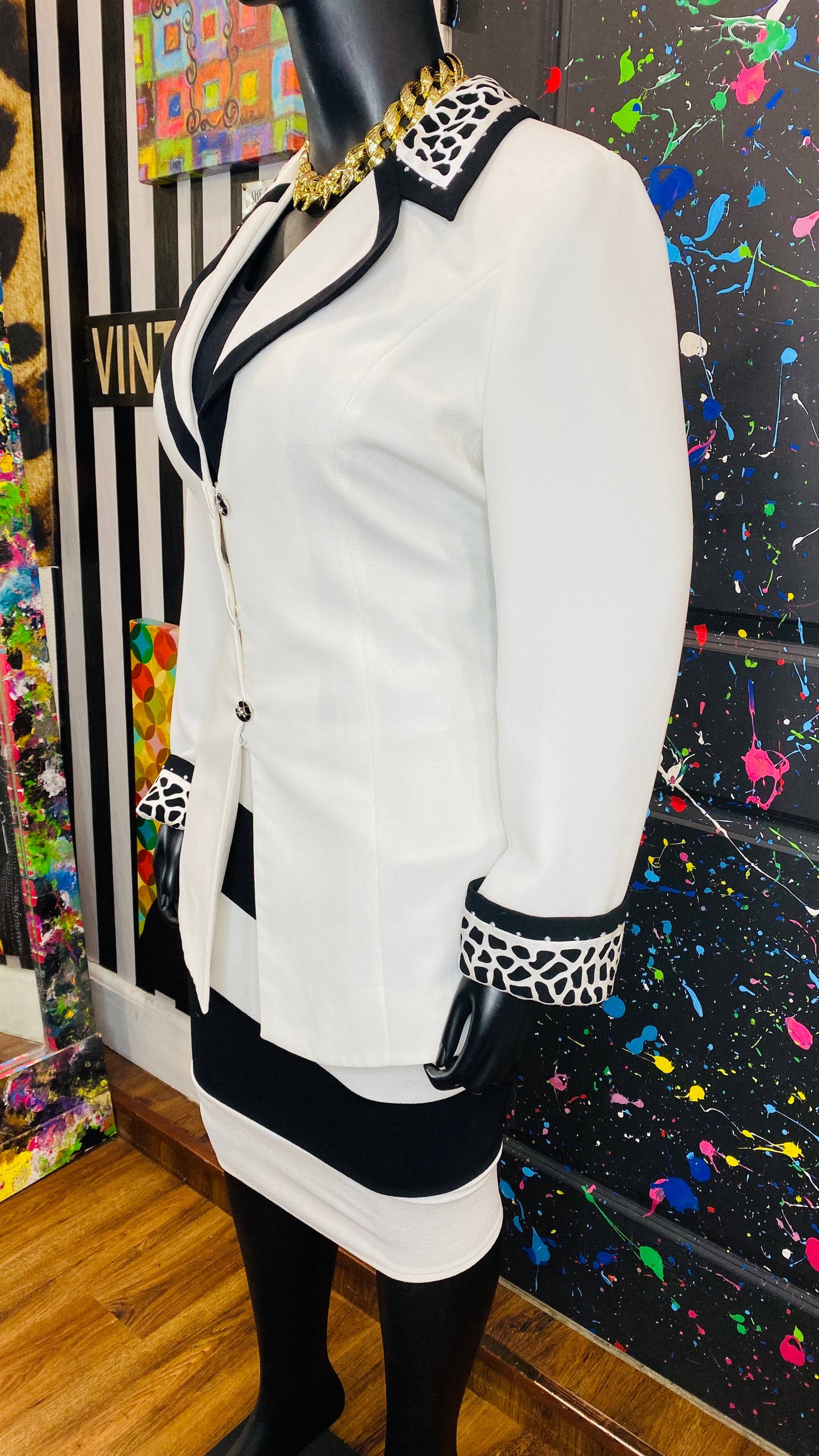 Vintage Black & White Animal Print Blazer (16W)