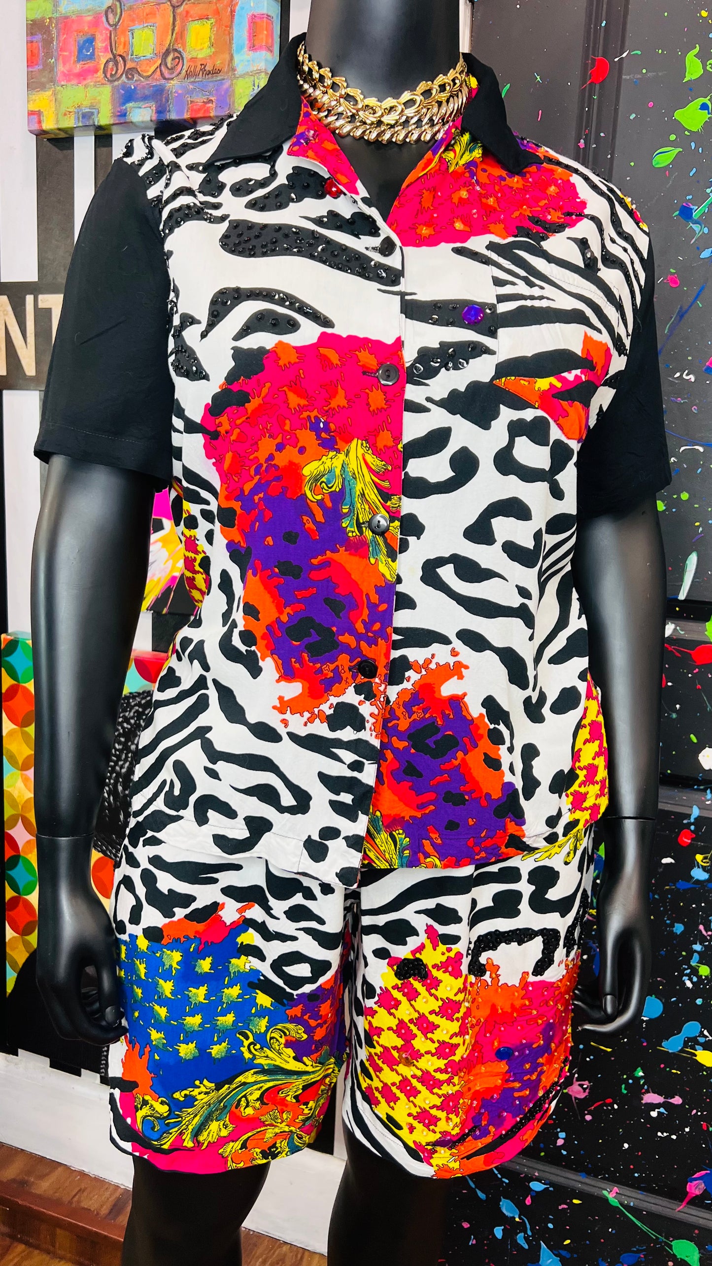 Vintage Rayon Abstract Short Set (14)