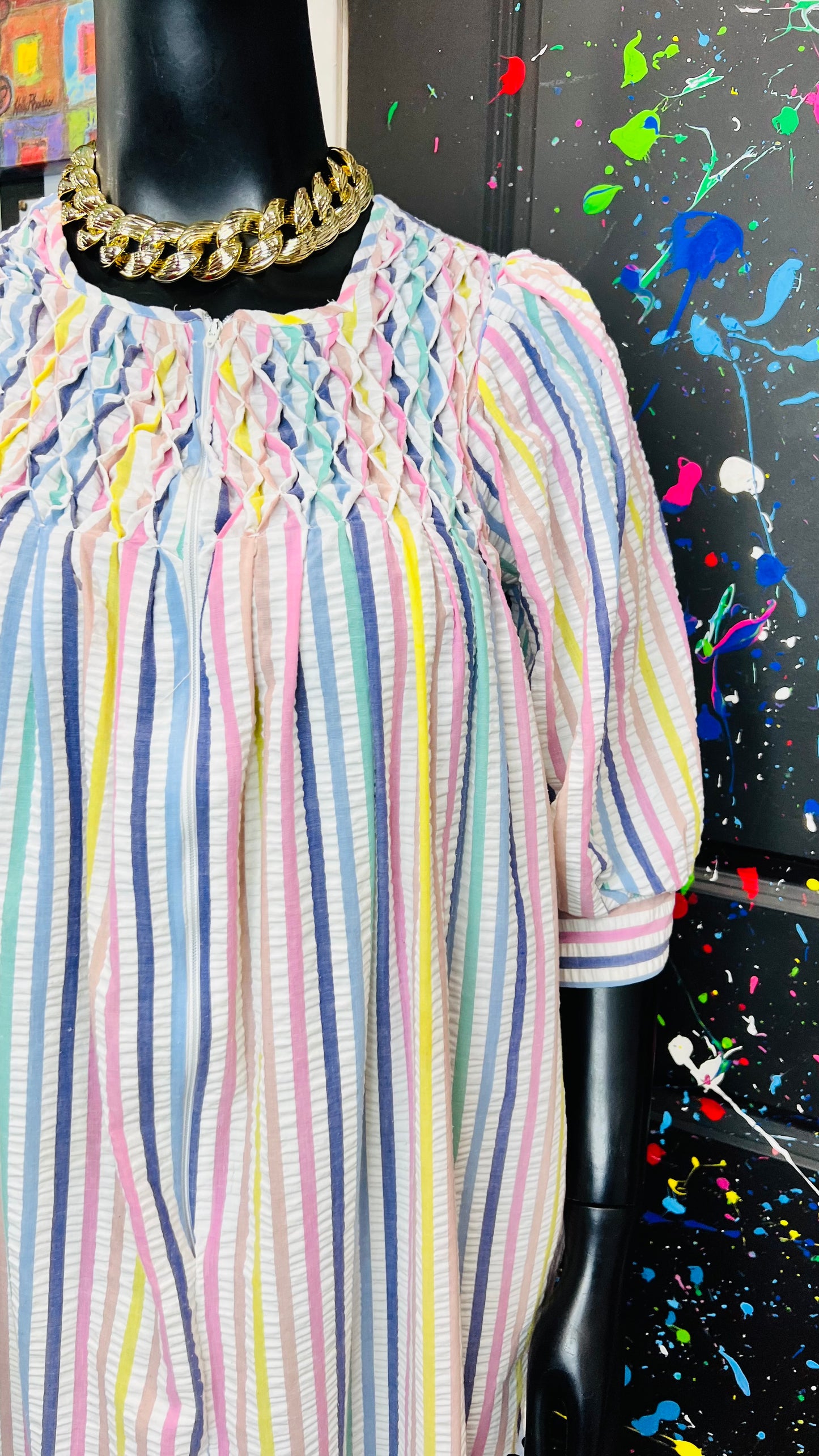 Vintage Striped Pastel Night 70’s Gown (12/14)
