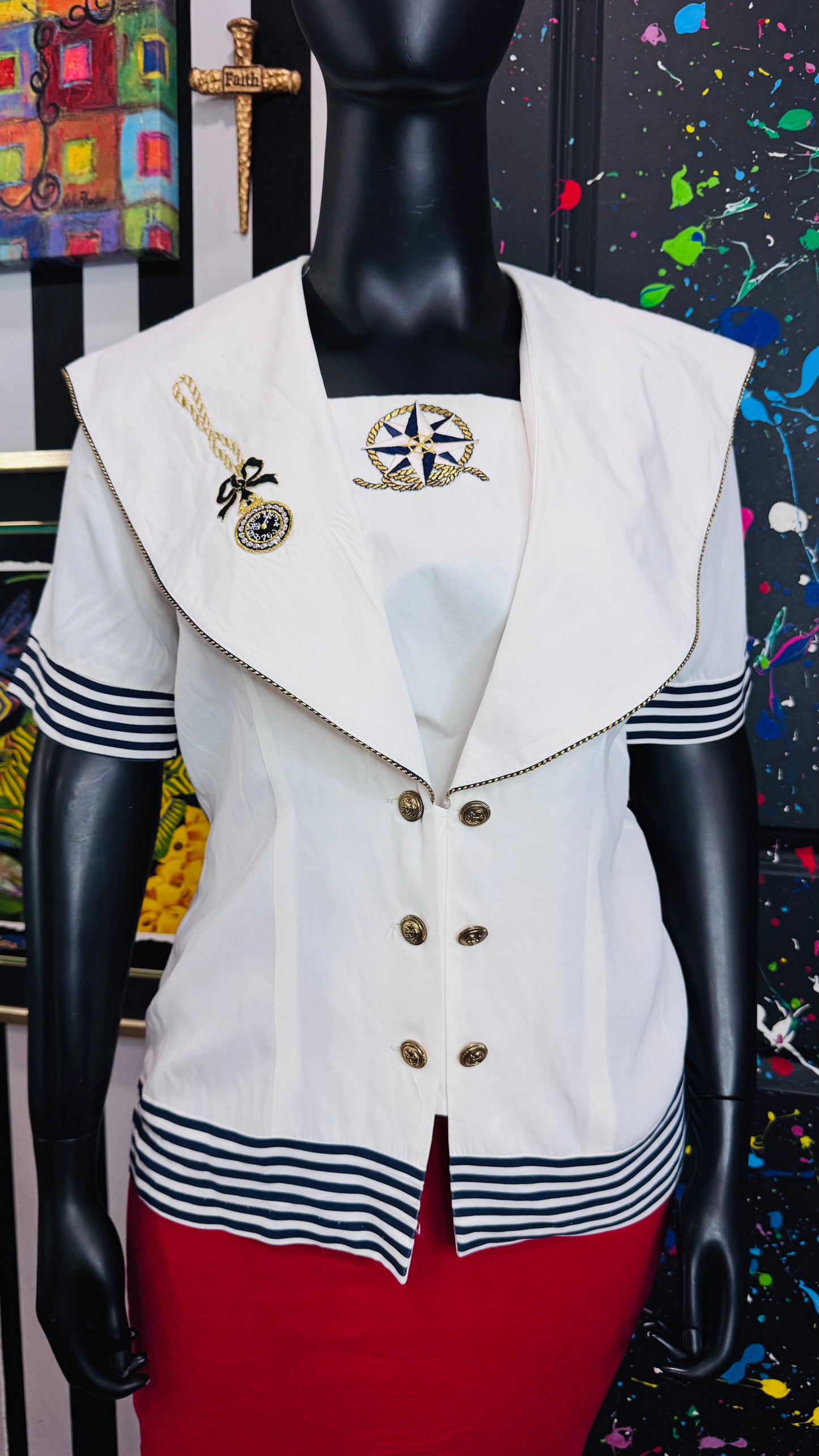 Vintage Nautical Blue & White Blouse (14)