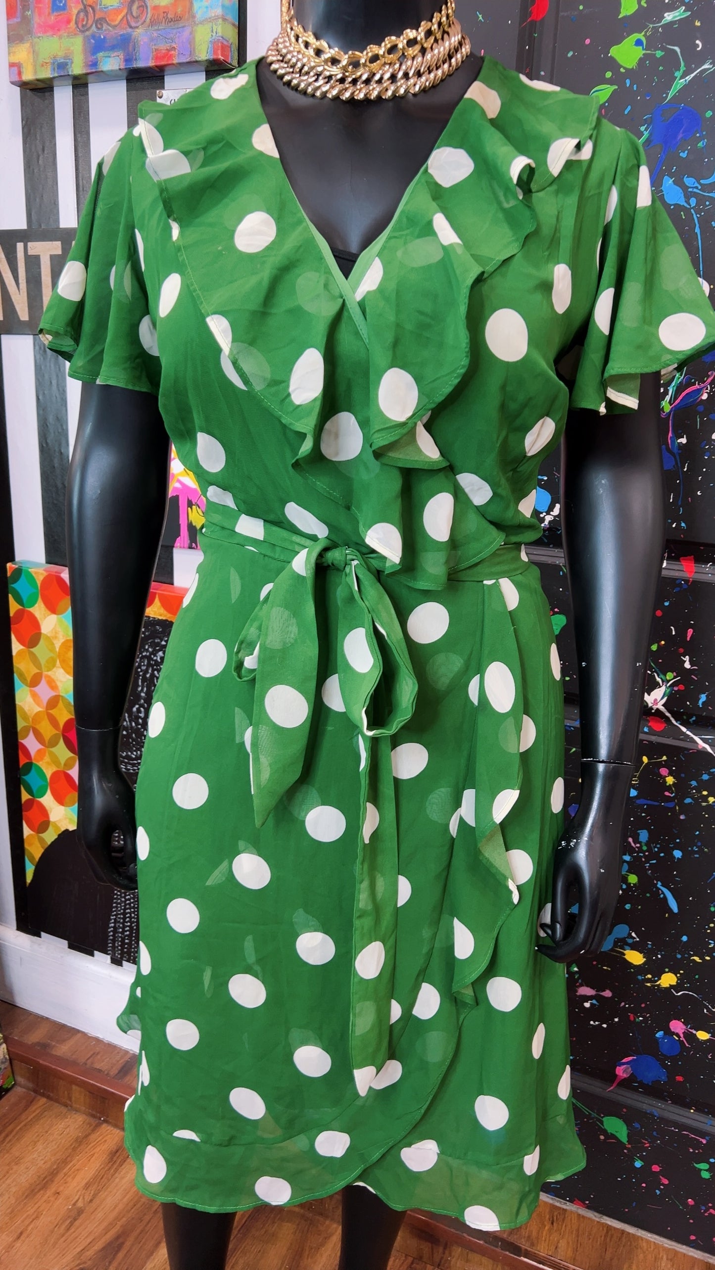 Green & White Polka Dot Dress (20)