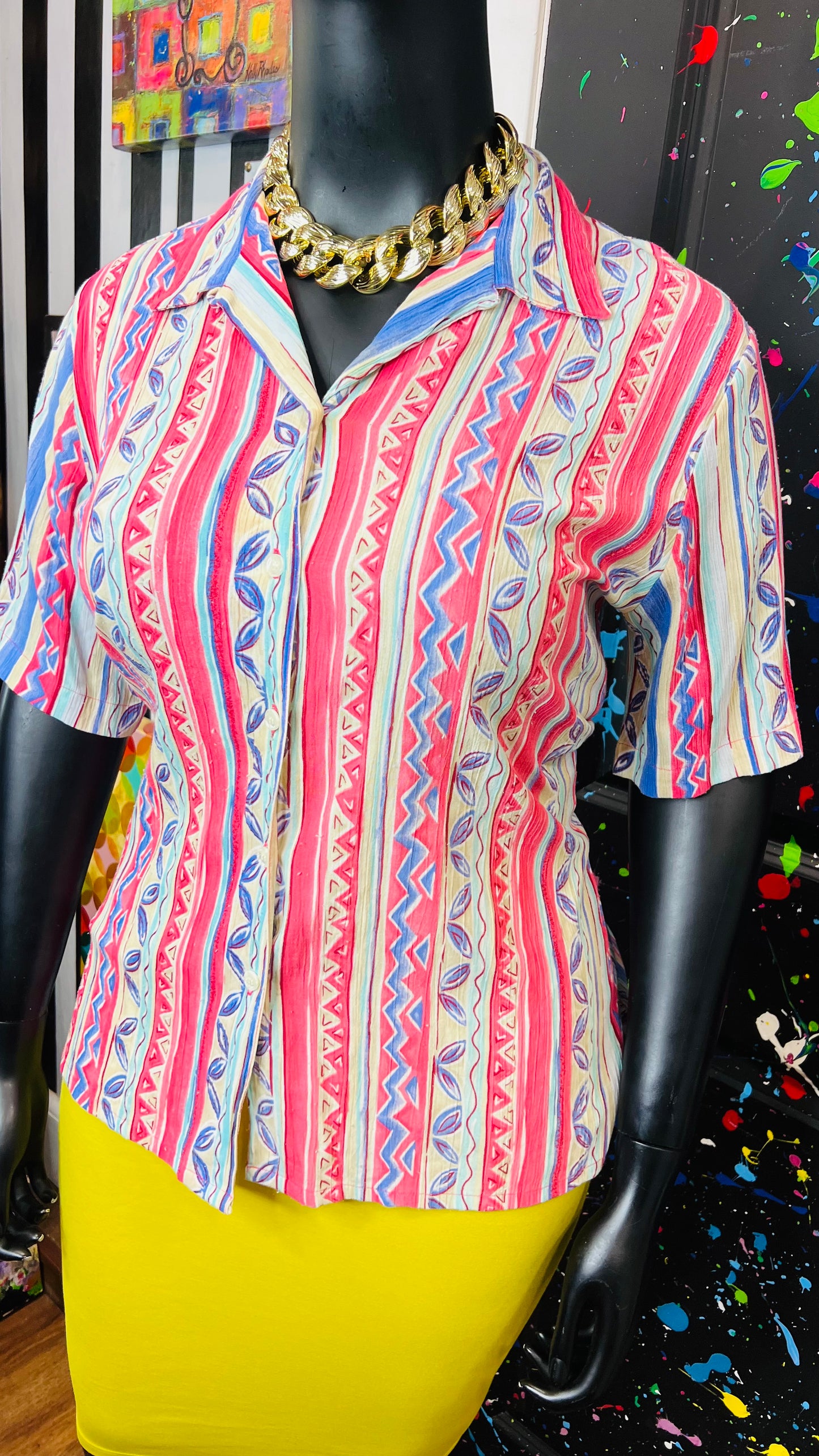 Vintage Rayon Tribal Print Pastel Blouse (14)