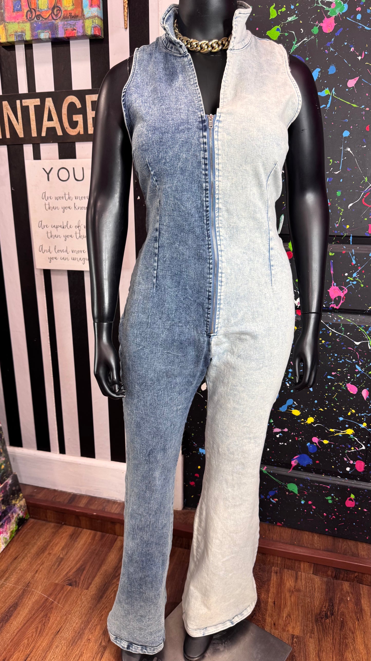 Vintage Inspired Bell Bottom Jumpsuit -Good Stretch (16/18) *KC