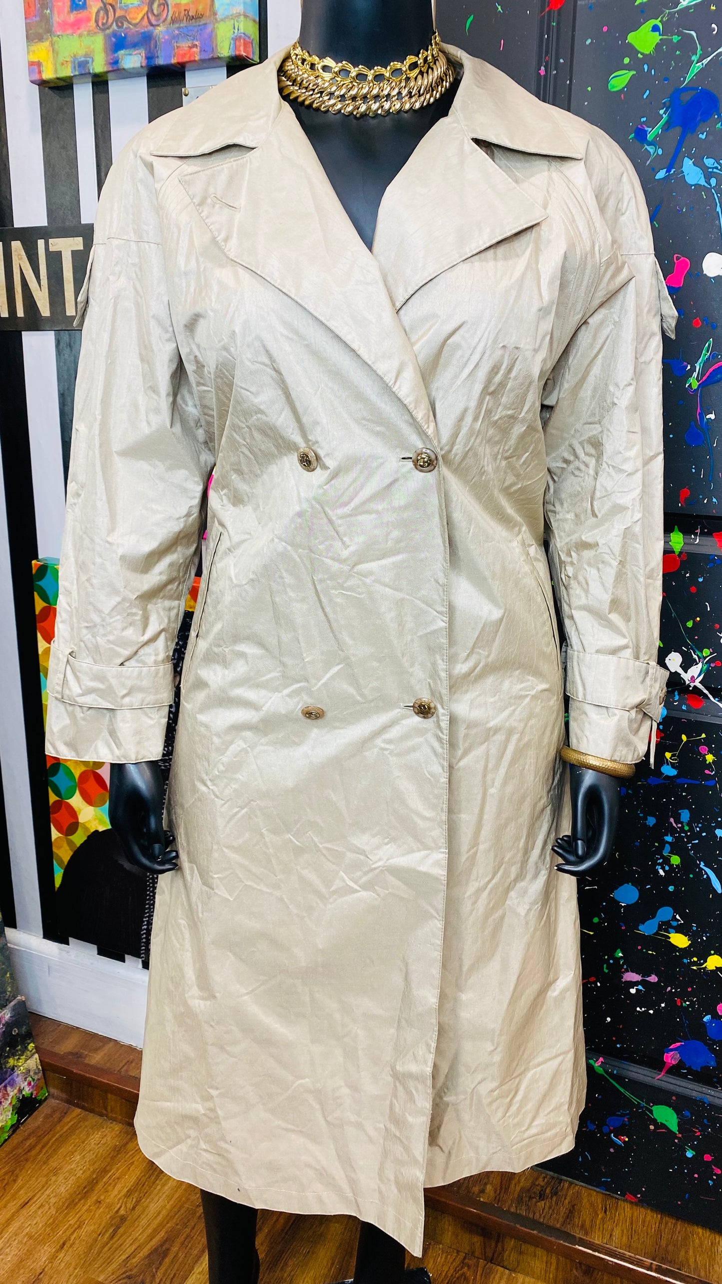 Vintage Champagne Colored Trench RainCoat (16)