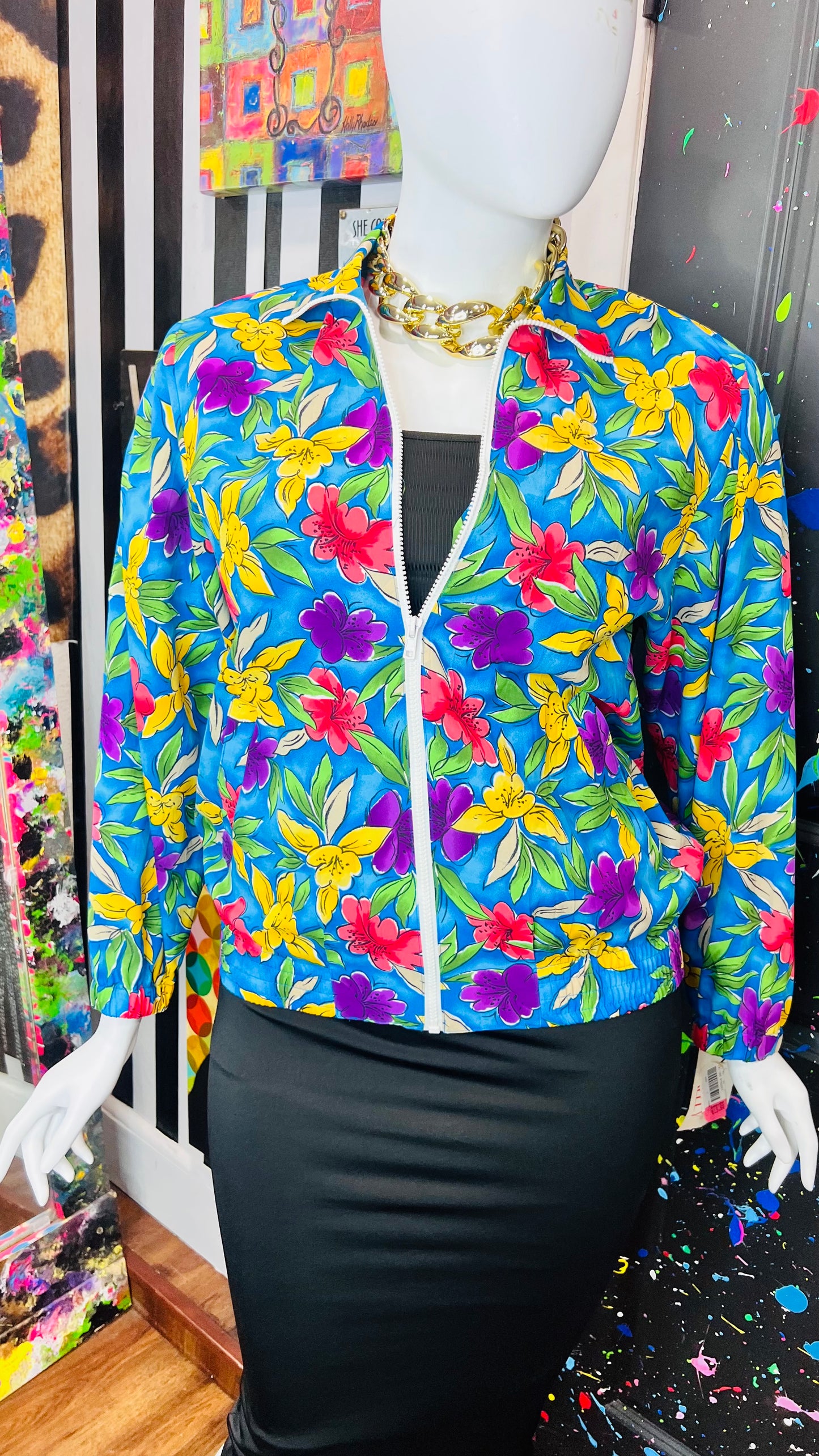 Vintage Deadstock- New w/ Tags Floral Windbreaker Jacket (18)