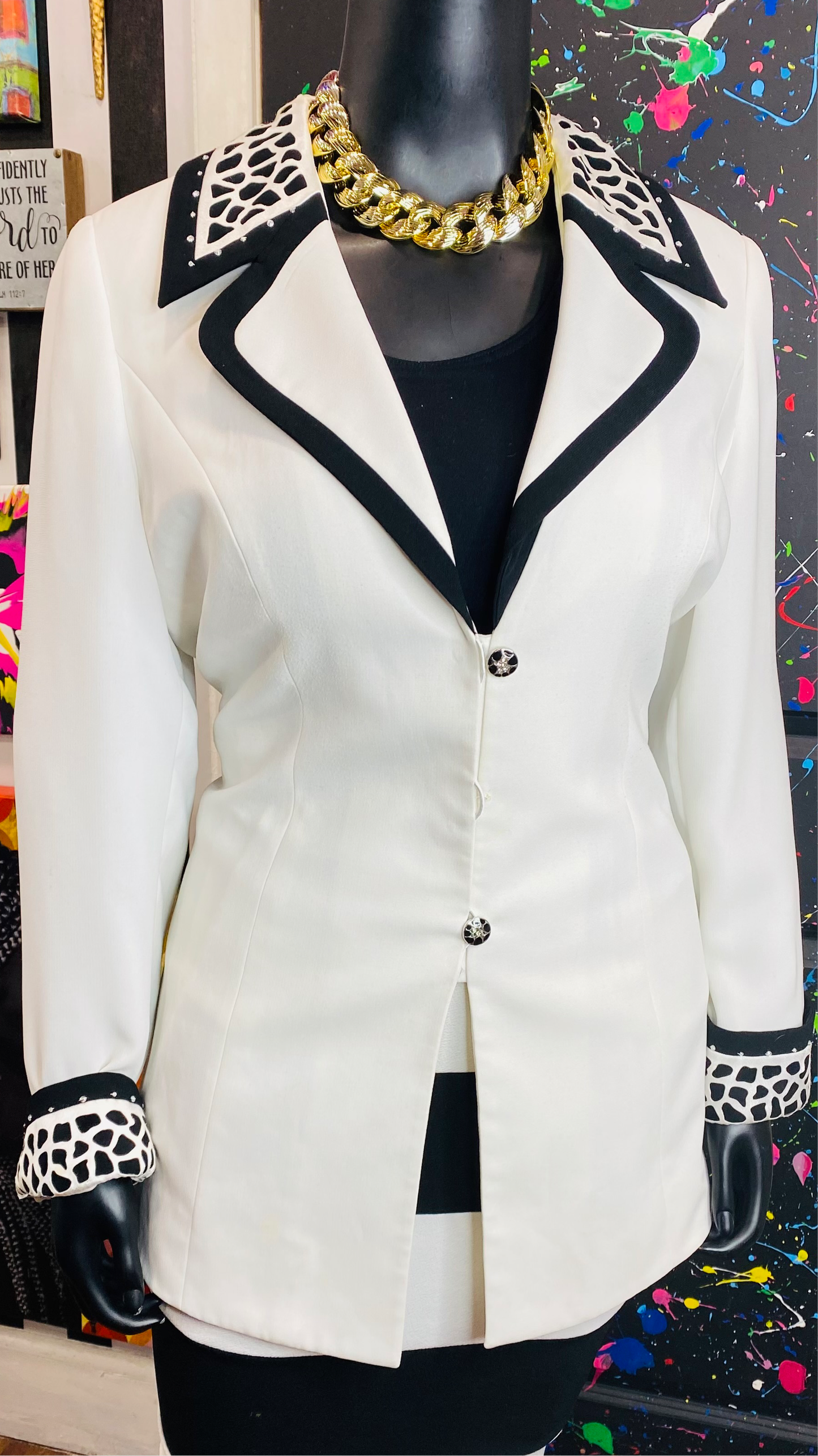 Vintage Black & White Animal Print Blazer (16W)