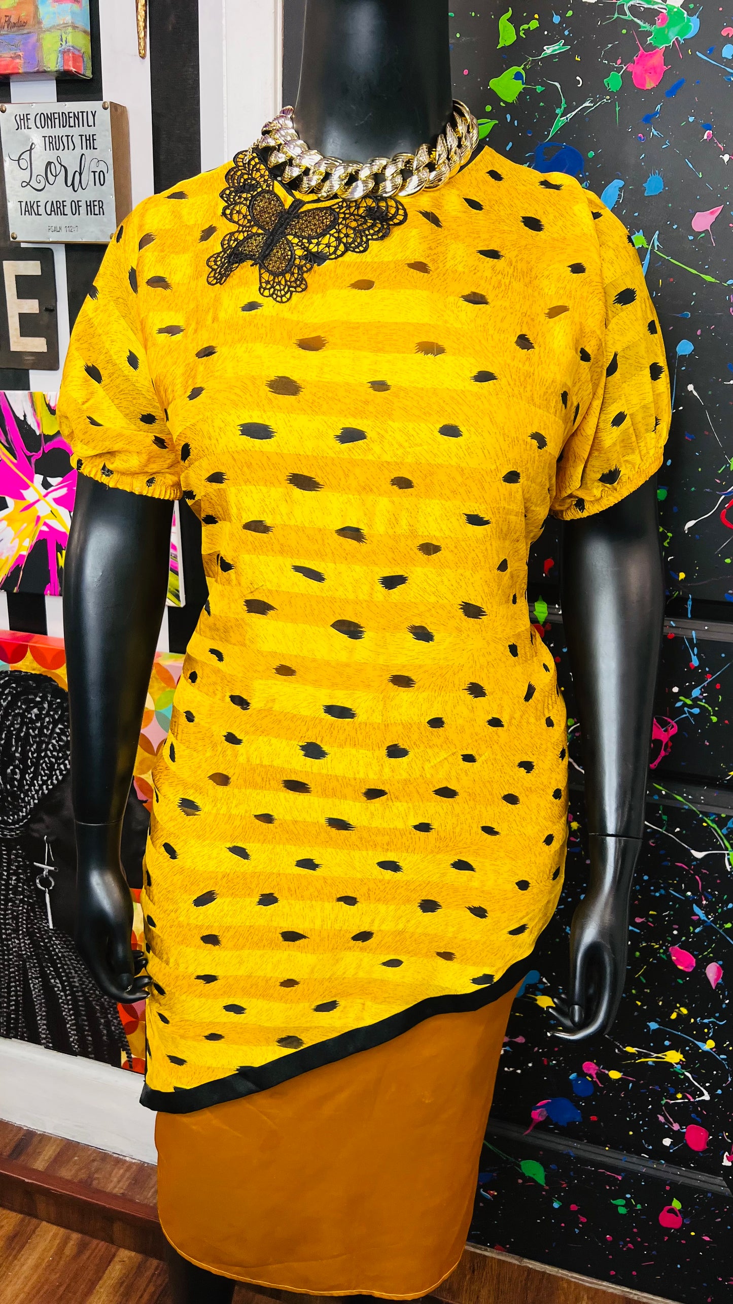 Vintage Yellow & Black Butterfly Dress (16)