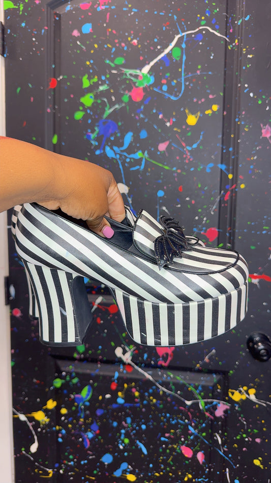 White & Black Striped Platform Heels (11)