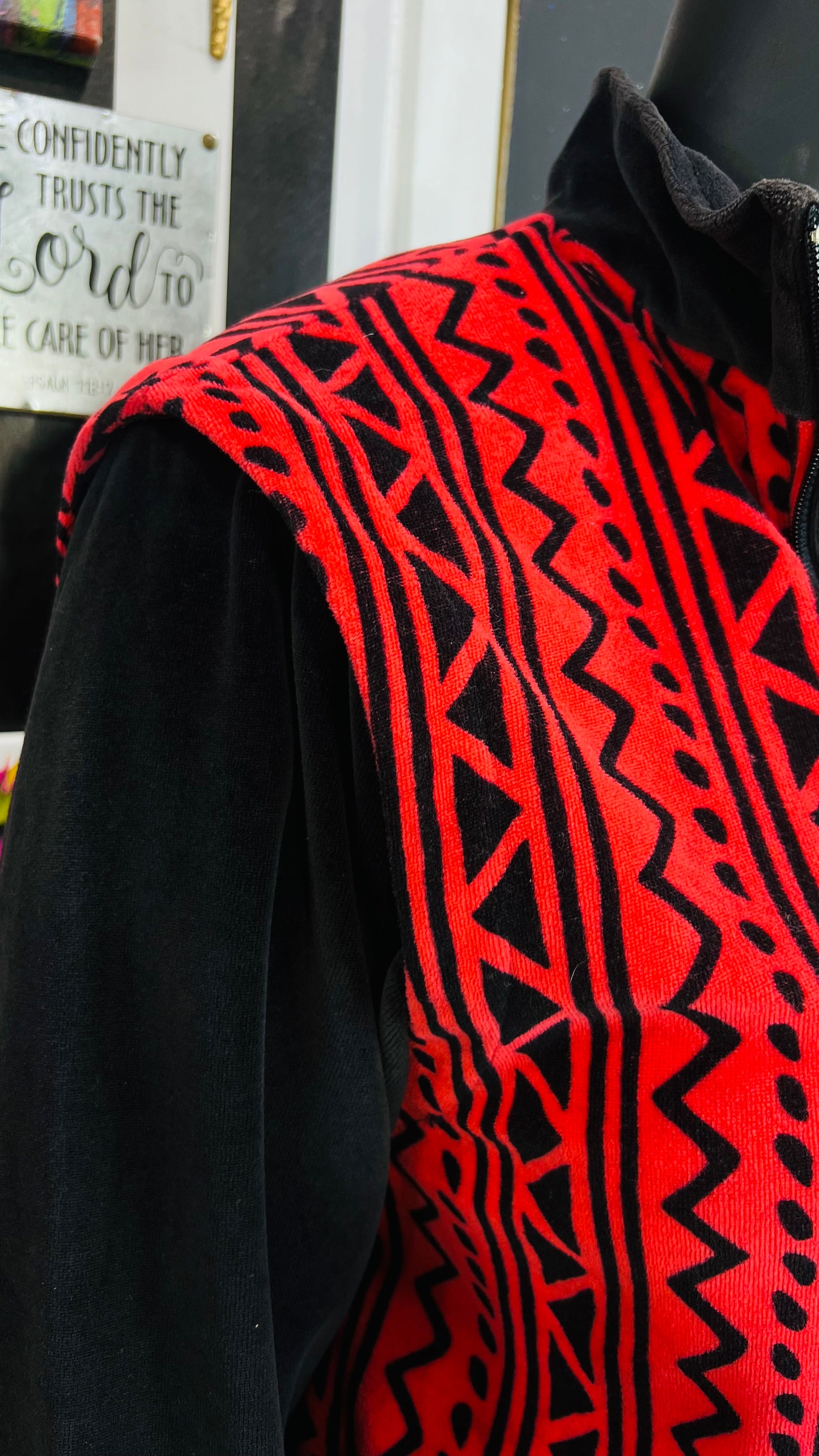 Vintage Tribal Print Red & Black Jacket (16)