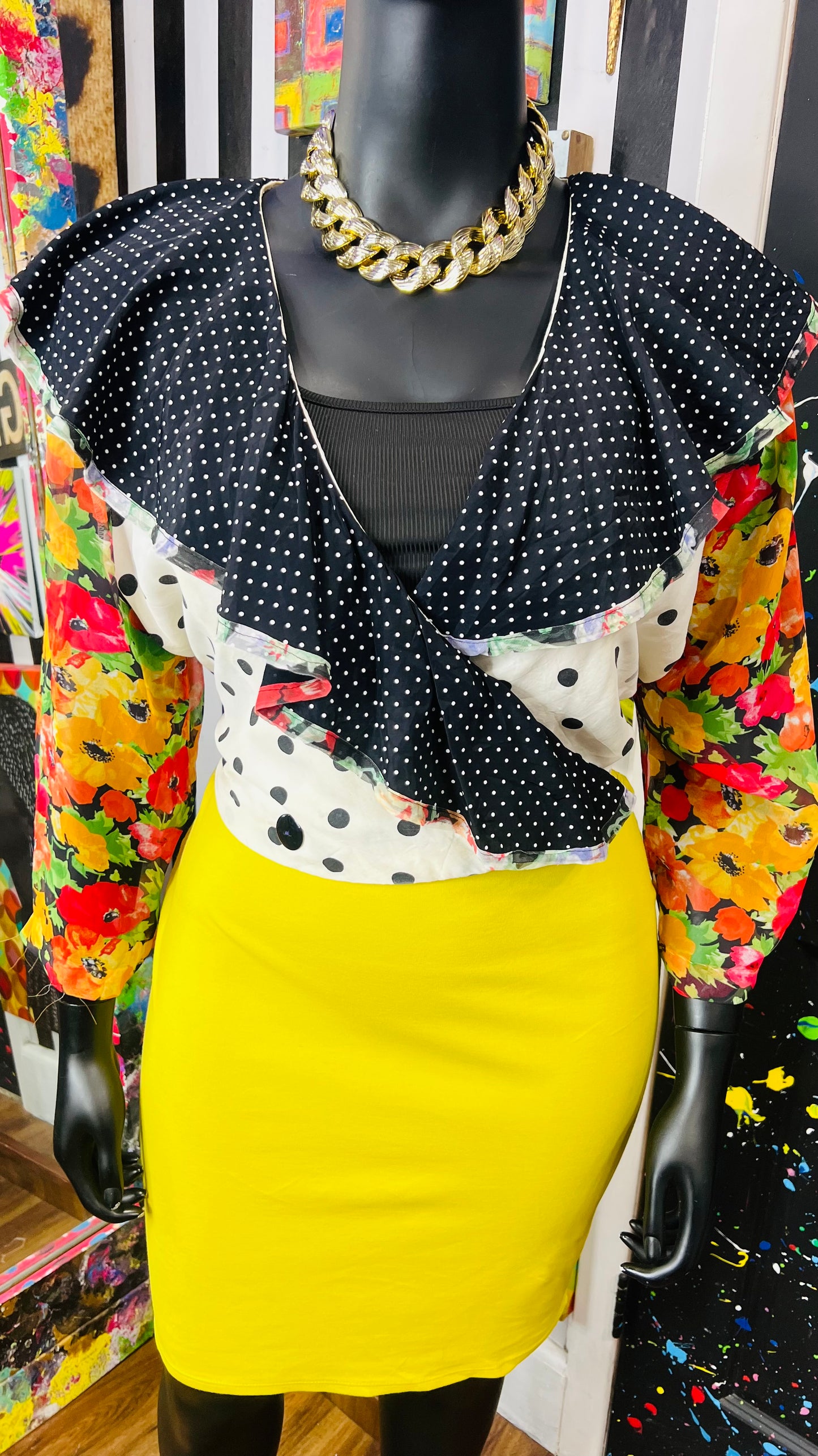 Vintage Sheer Arms Polka Dot Cropped Blouse (24)