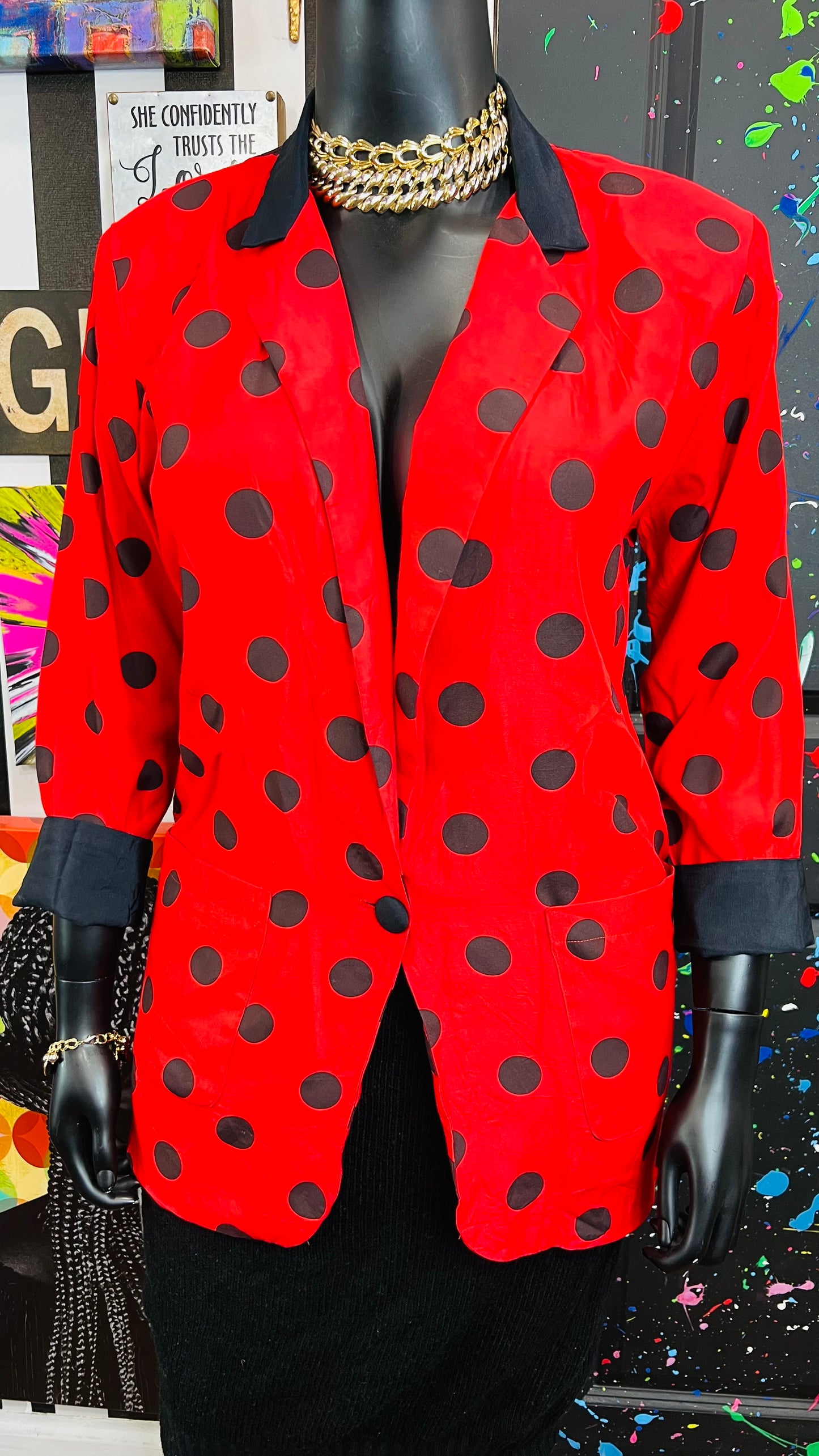 Vintage Black & Red Polka Dot Blazer (14)