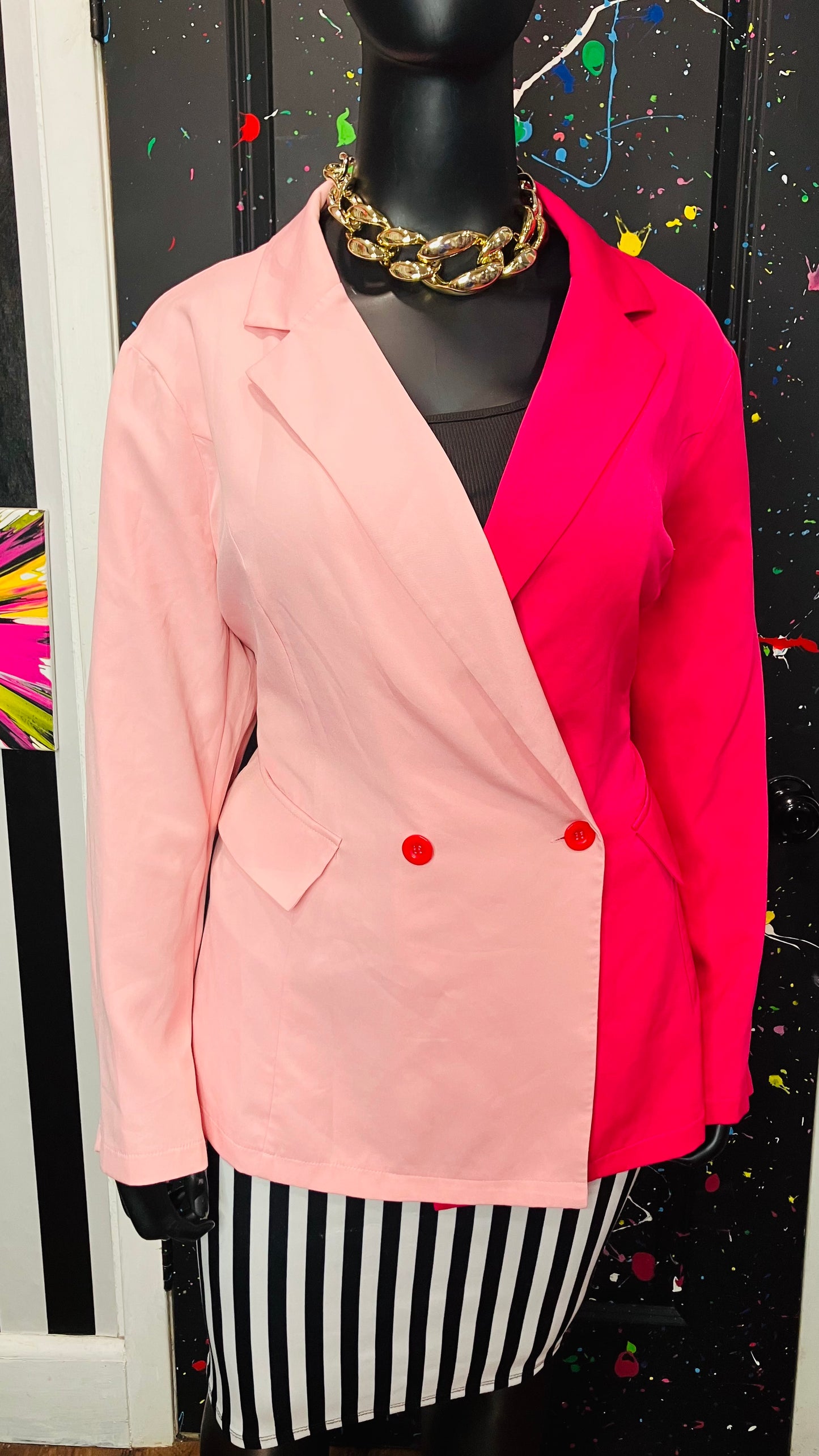 Color Block Pink Double Breasted Blazer (22)