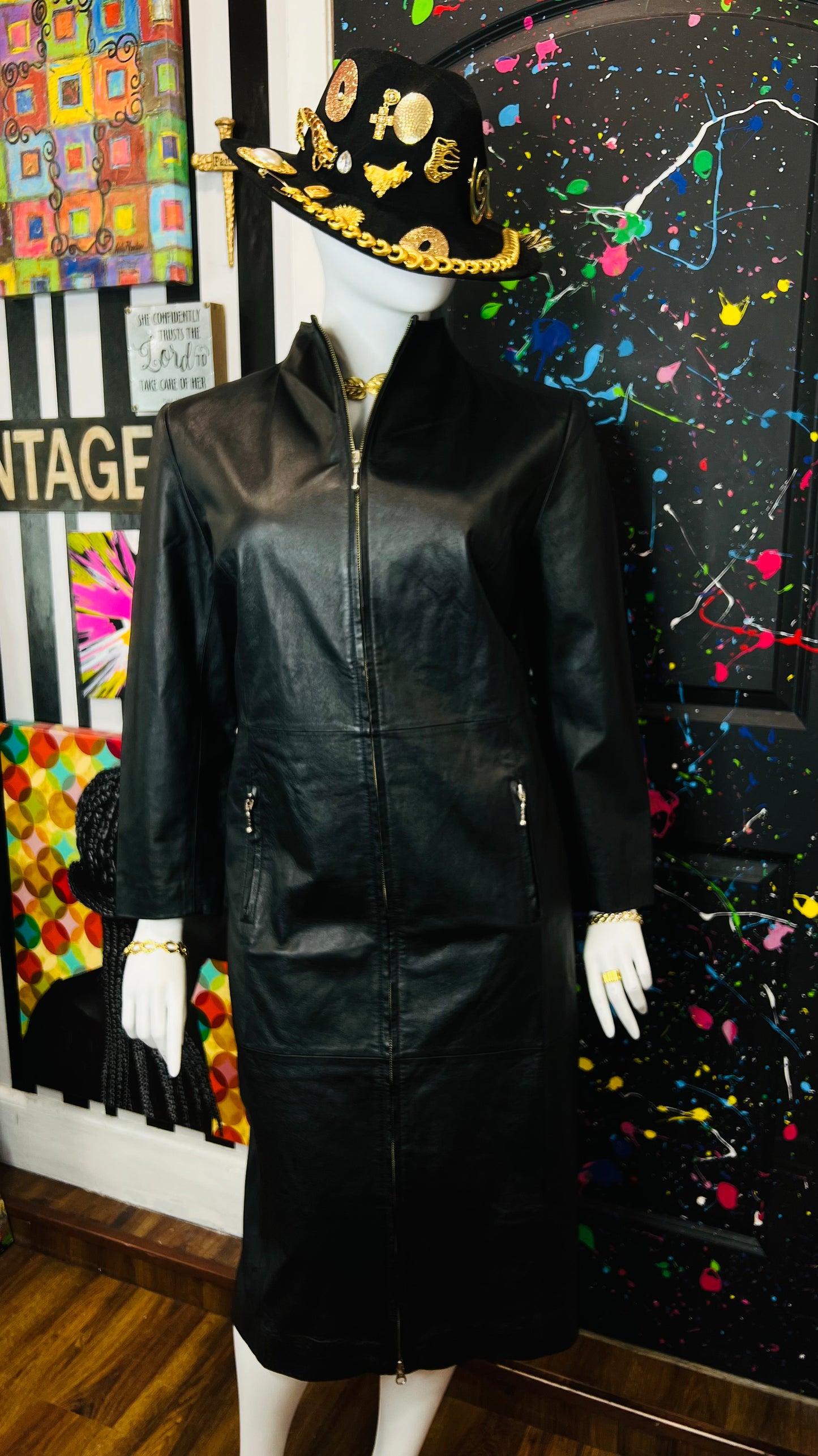 Vintage Genuine Leather Black Dress (22W)