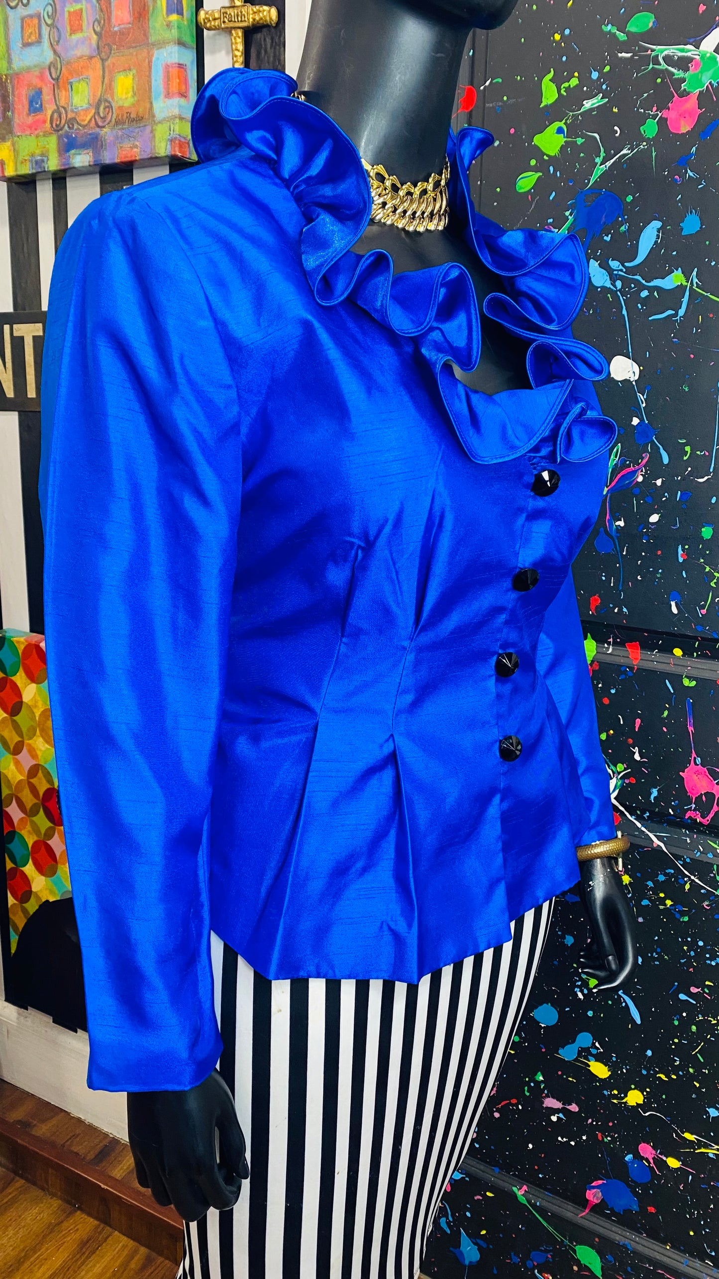 Vintage Exaggerated Bold Blue Blazer (16W)