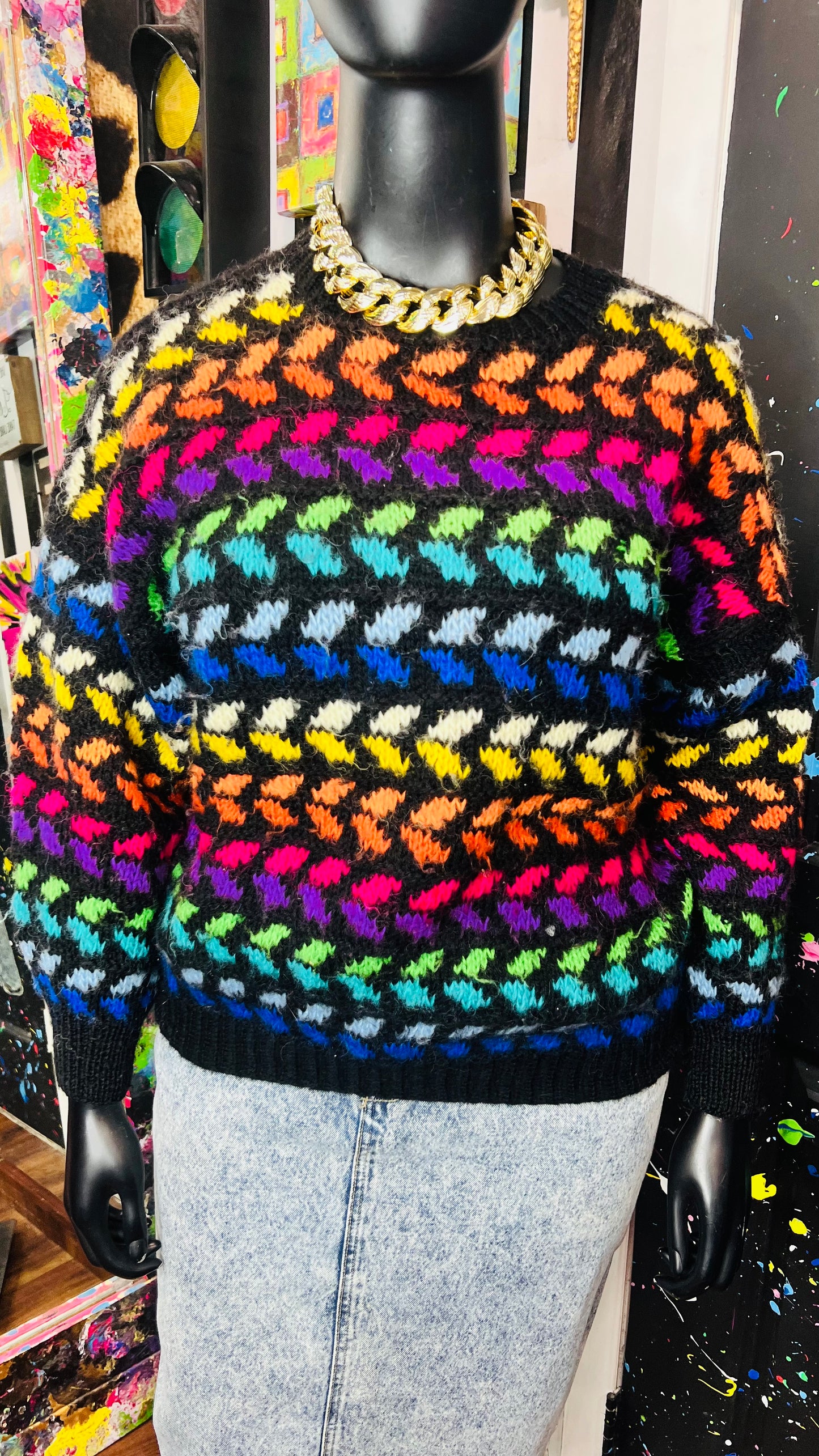 Vintage Chunky Rainbow Knit Sweater (18/20)