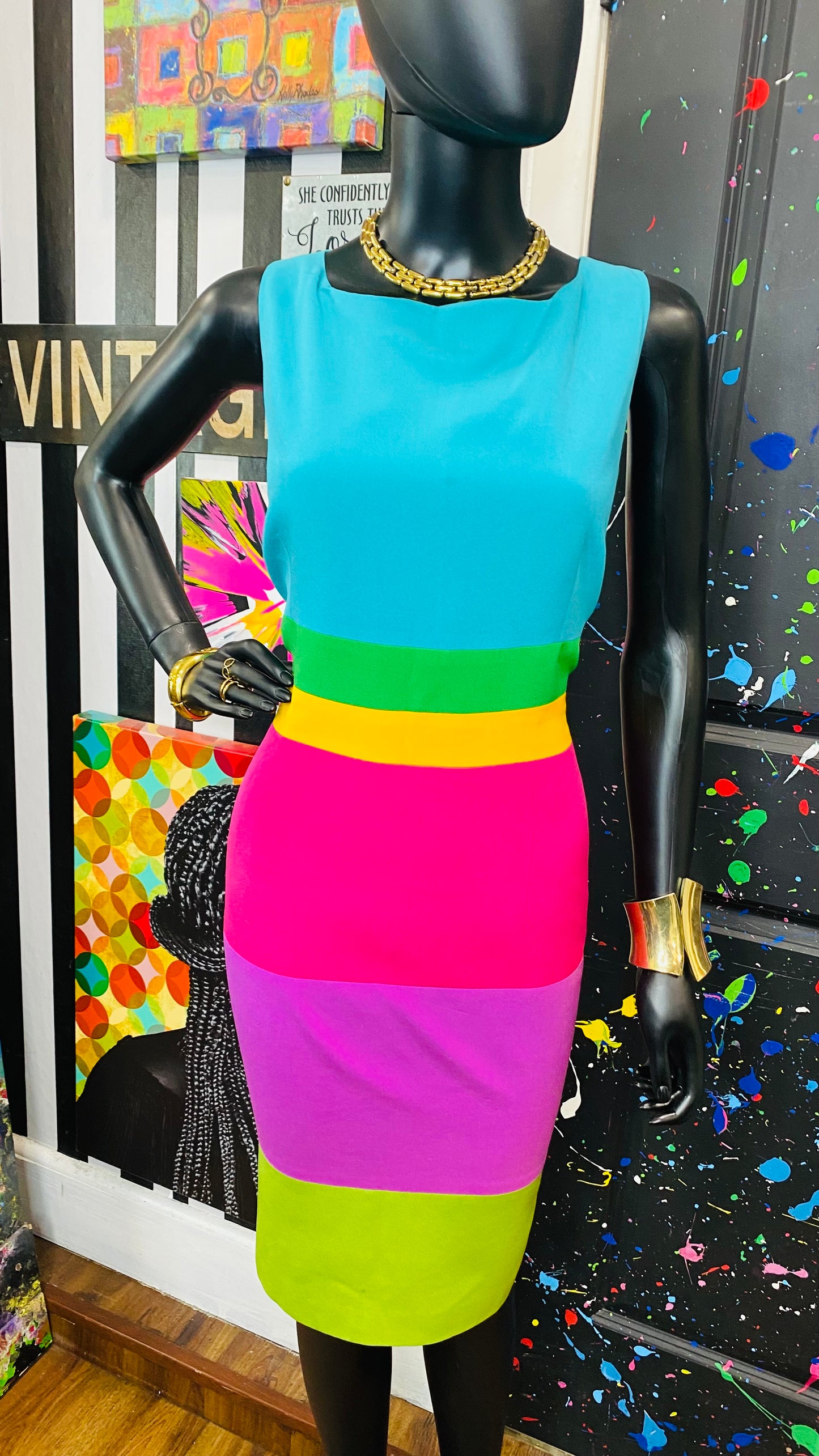 Vintage 100% Silk Rainbow Dress (16)