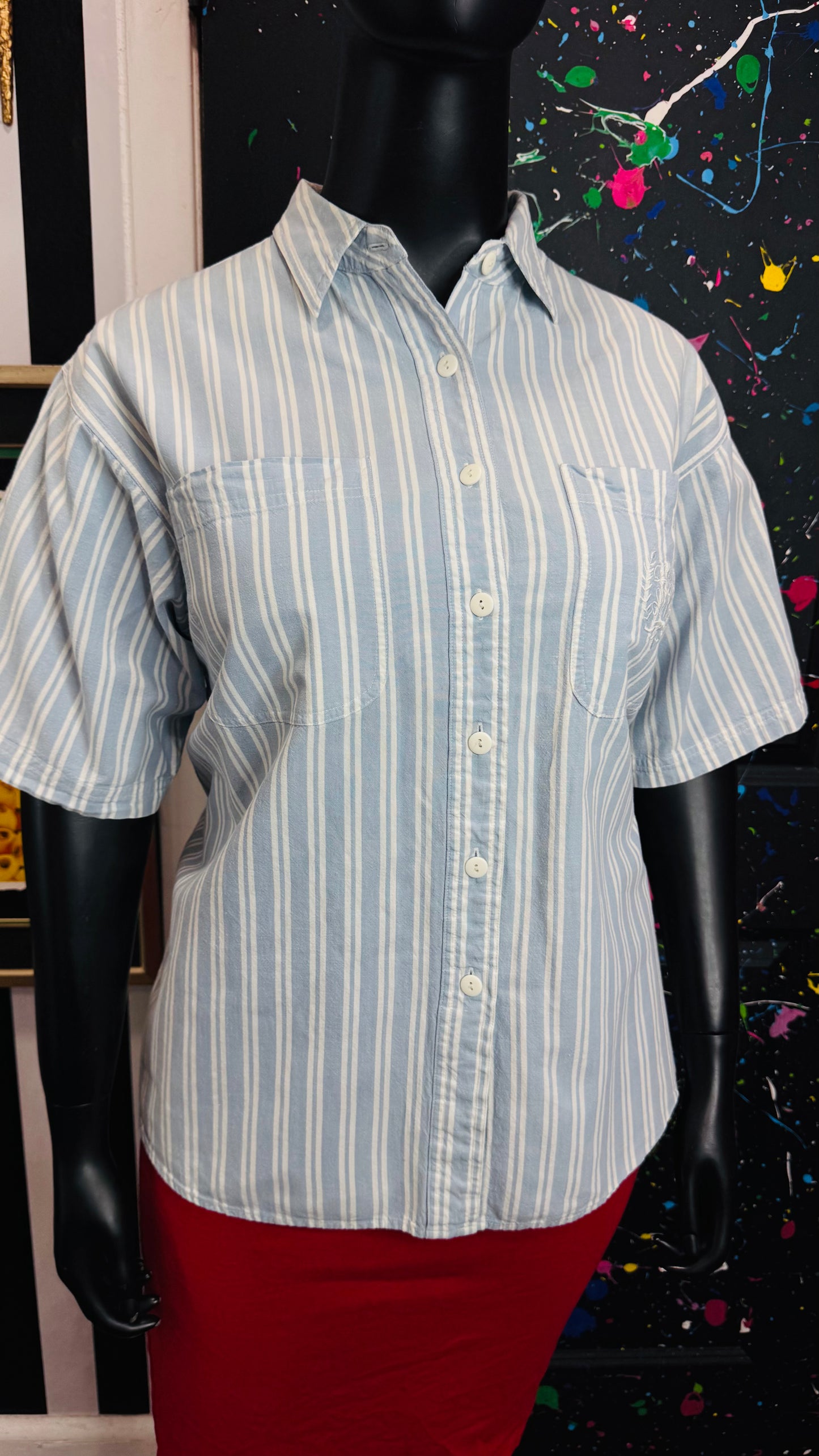 Vintage Blue & White Striped Denim Blouse (22W)