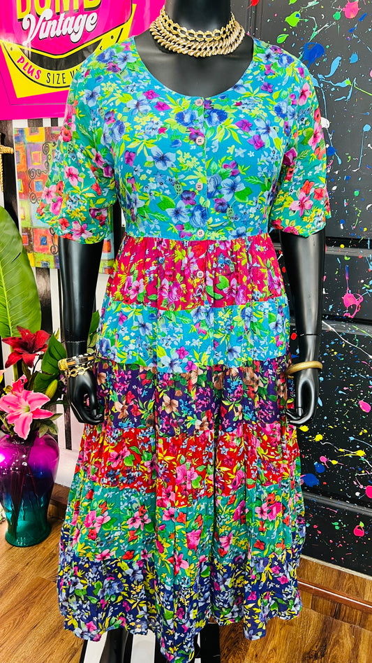 Vintage Rayon Mix Print Dress