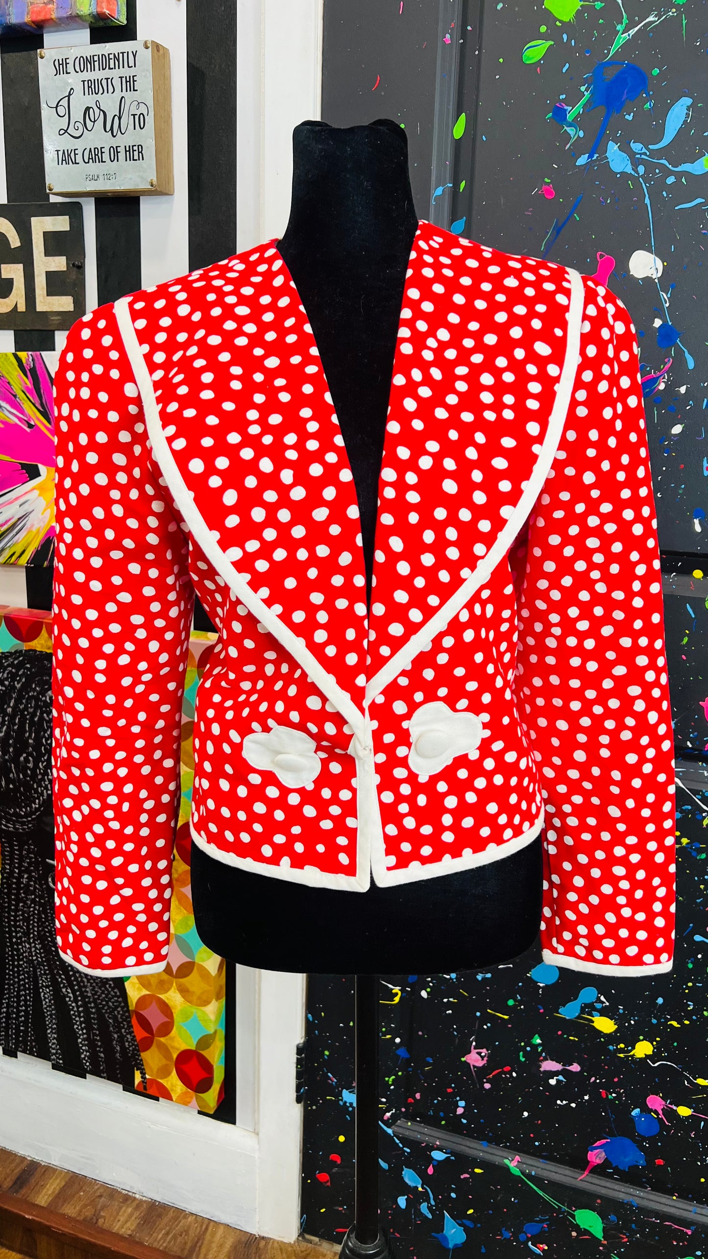 Vintage Cropped Polka Dot Blazer (14)