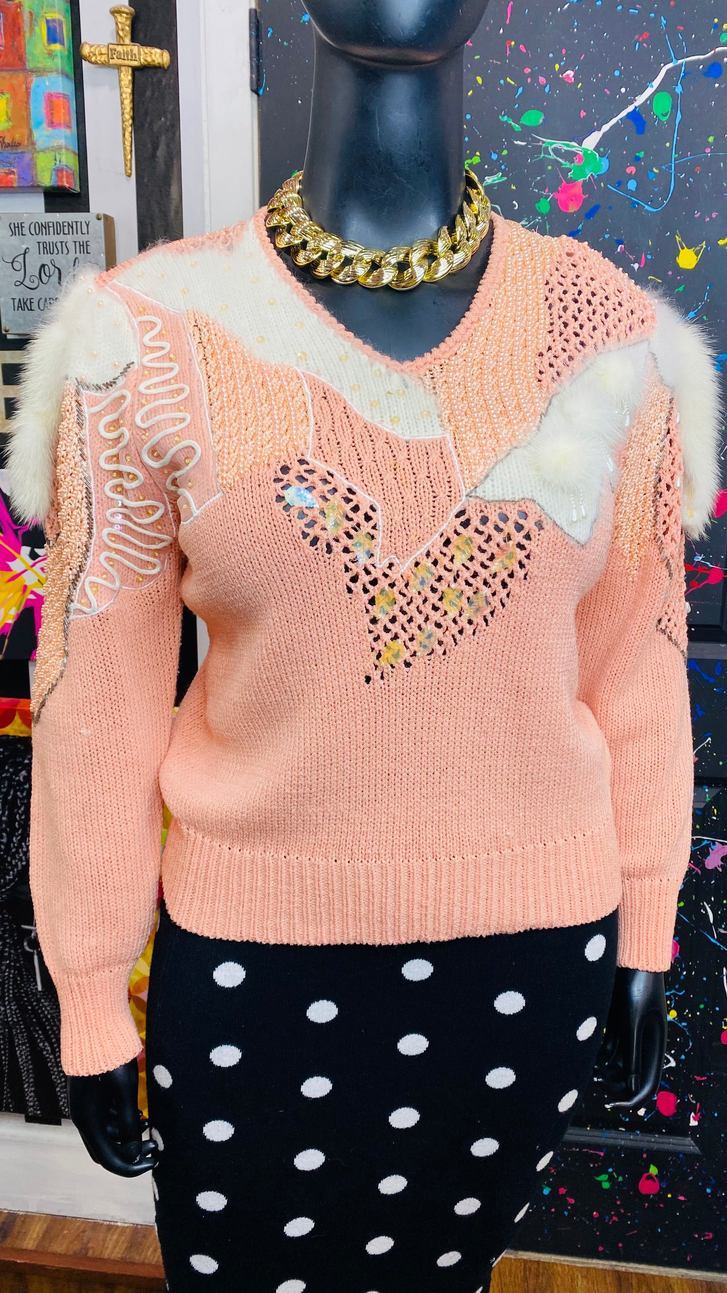 Vintage Wool & Rabbit Hair Peach Sweater (14)