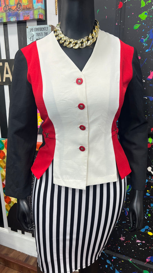 Vintage Colorblock Blazer Blouse (16)