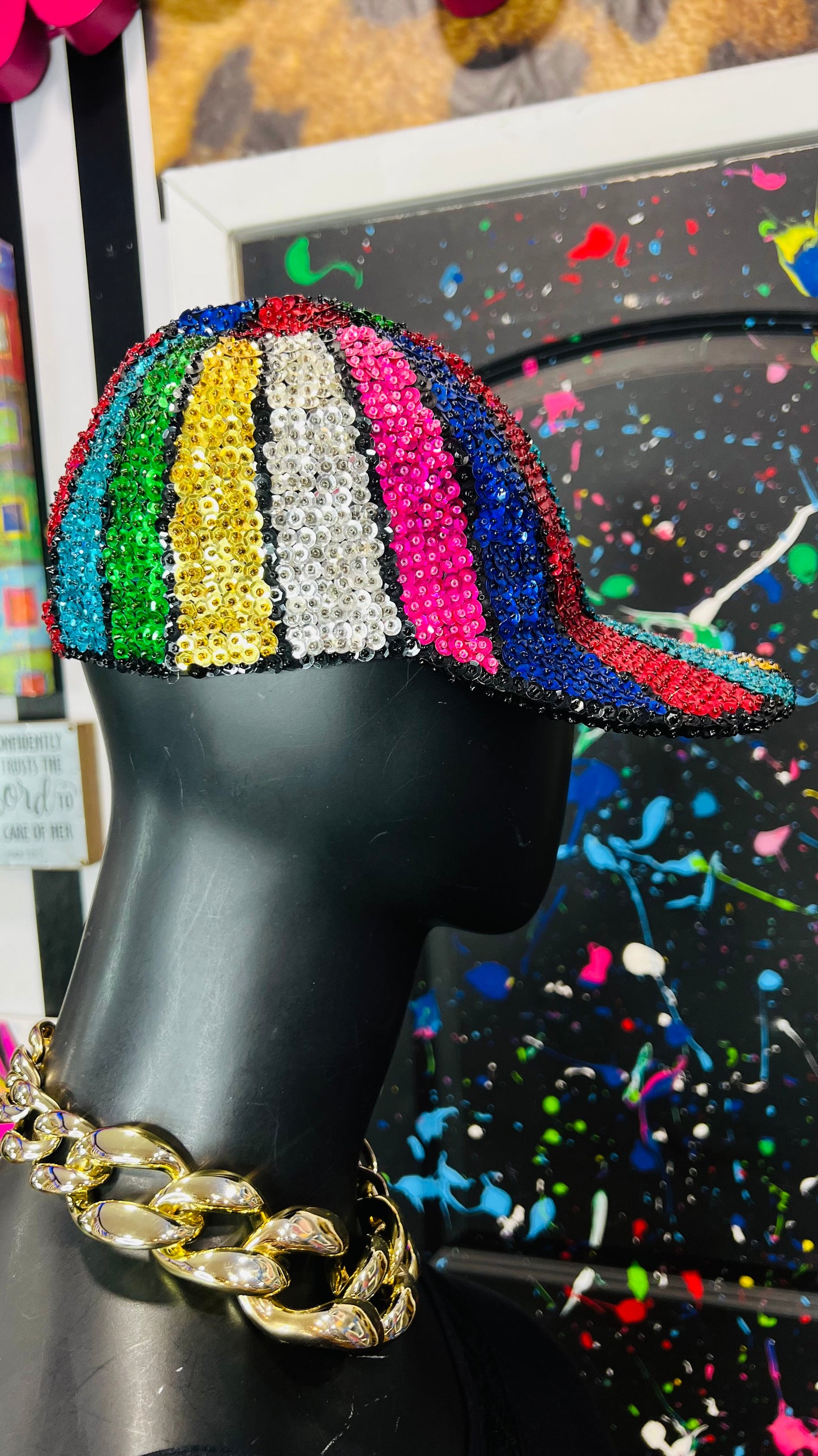Vintage Rainbow Sequin Cap