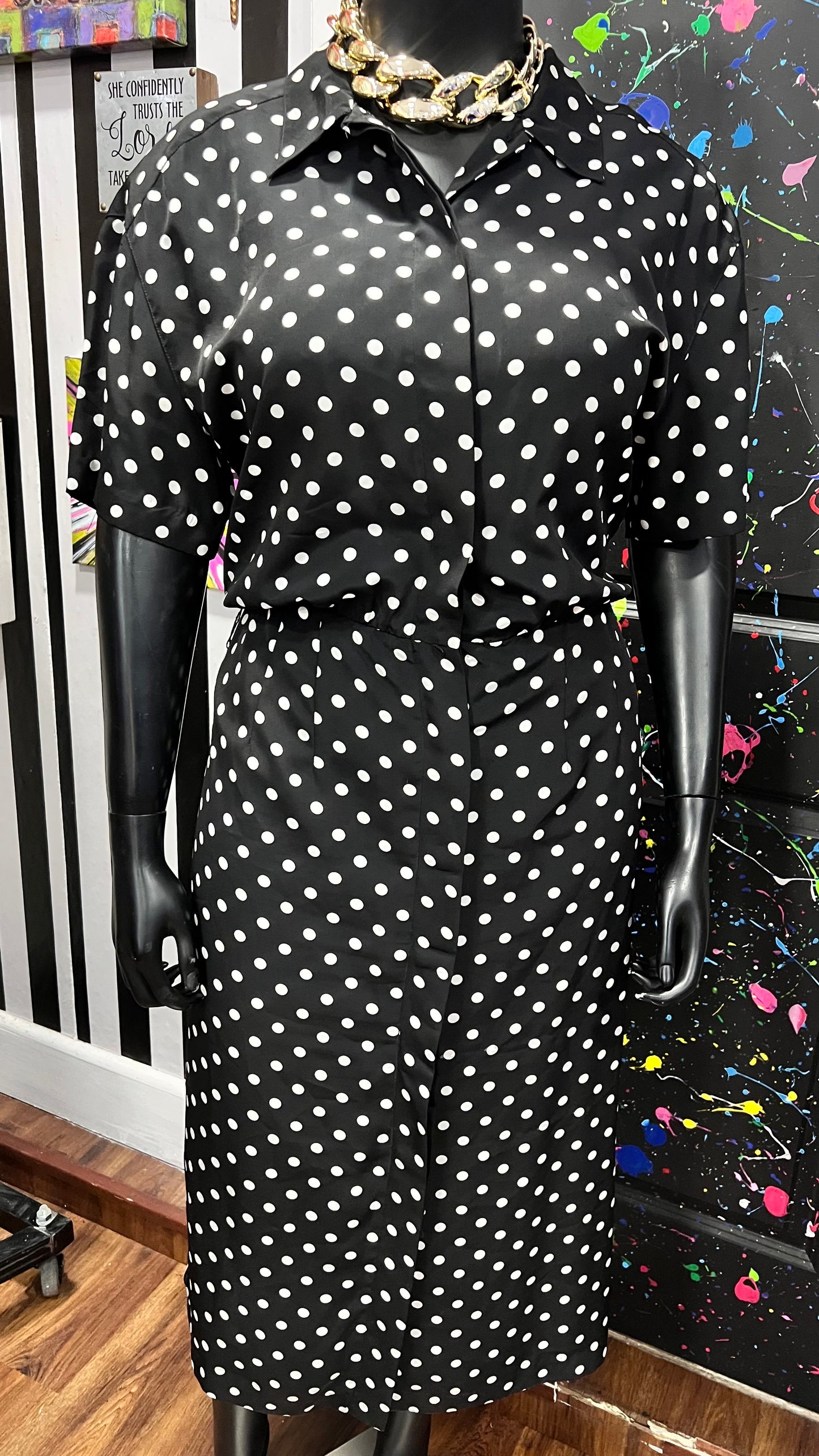 Vintage Polyester Polka Dot Office Dress (18) *KC