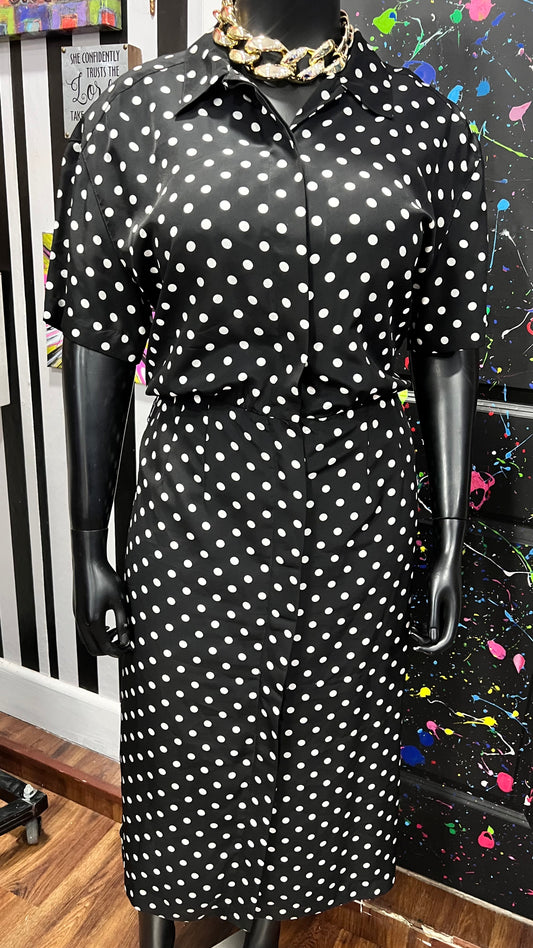 Vintage Polyester Polka Dot Office Dress (18) *KC