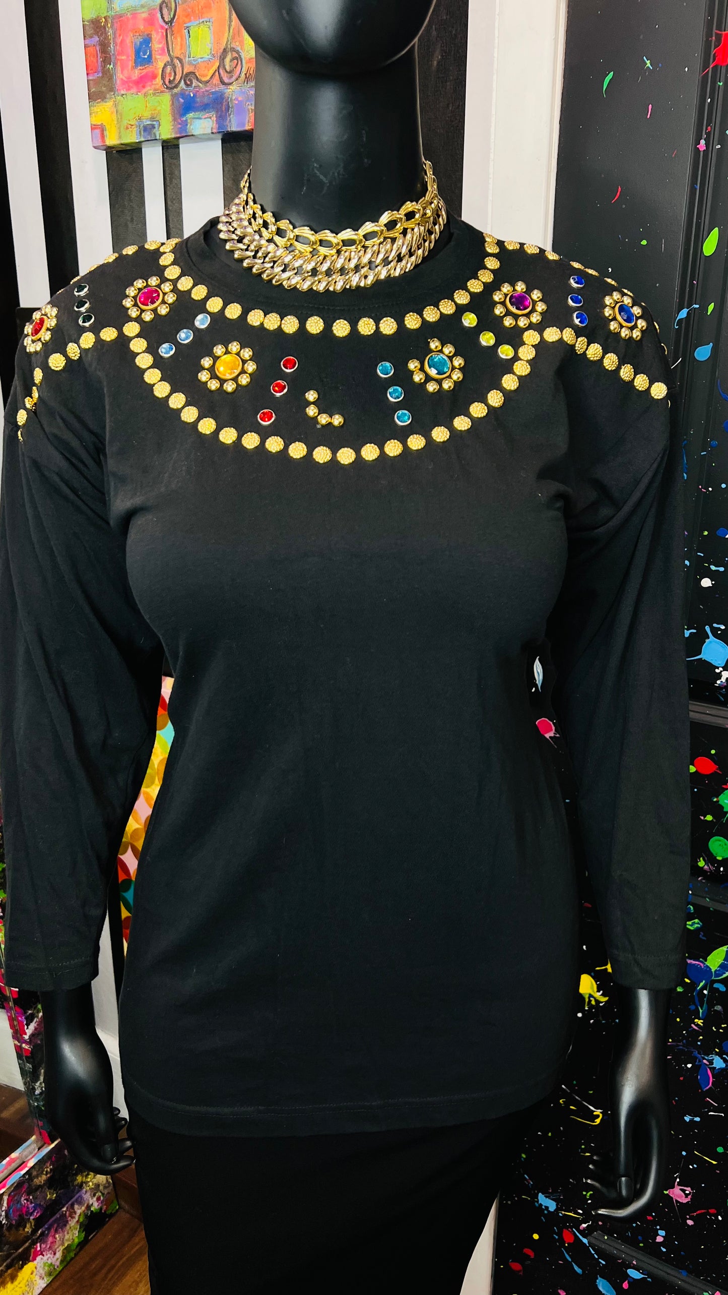 Vintage Jeweled Cotton Blouse (OS)