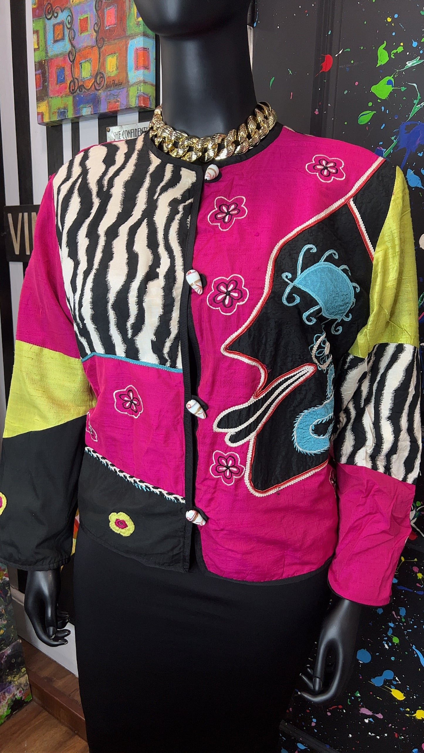 Vintage Mix Print Cropped Blazer (20)