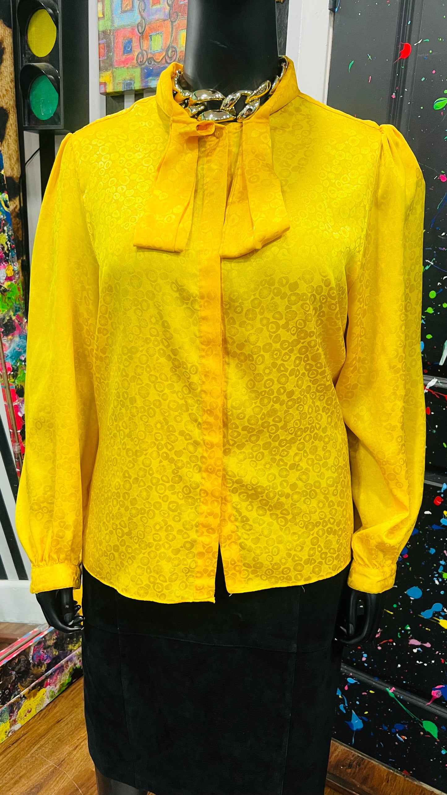 Vintage Silk Like Yellow Blouse (22)