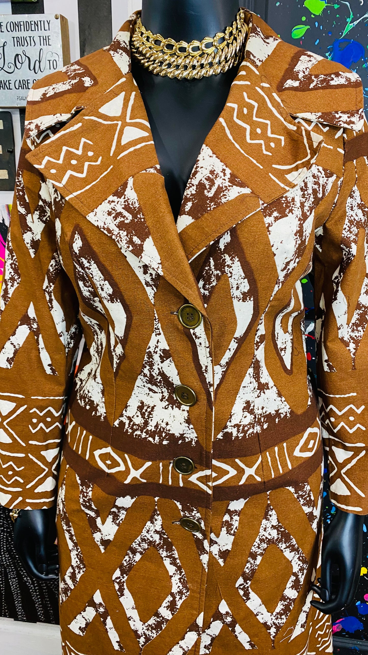 Vintage African (Made in Ghana) Tribal Print Trench Coat (14)