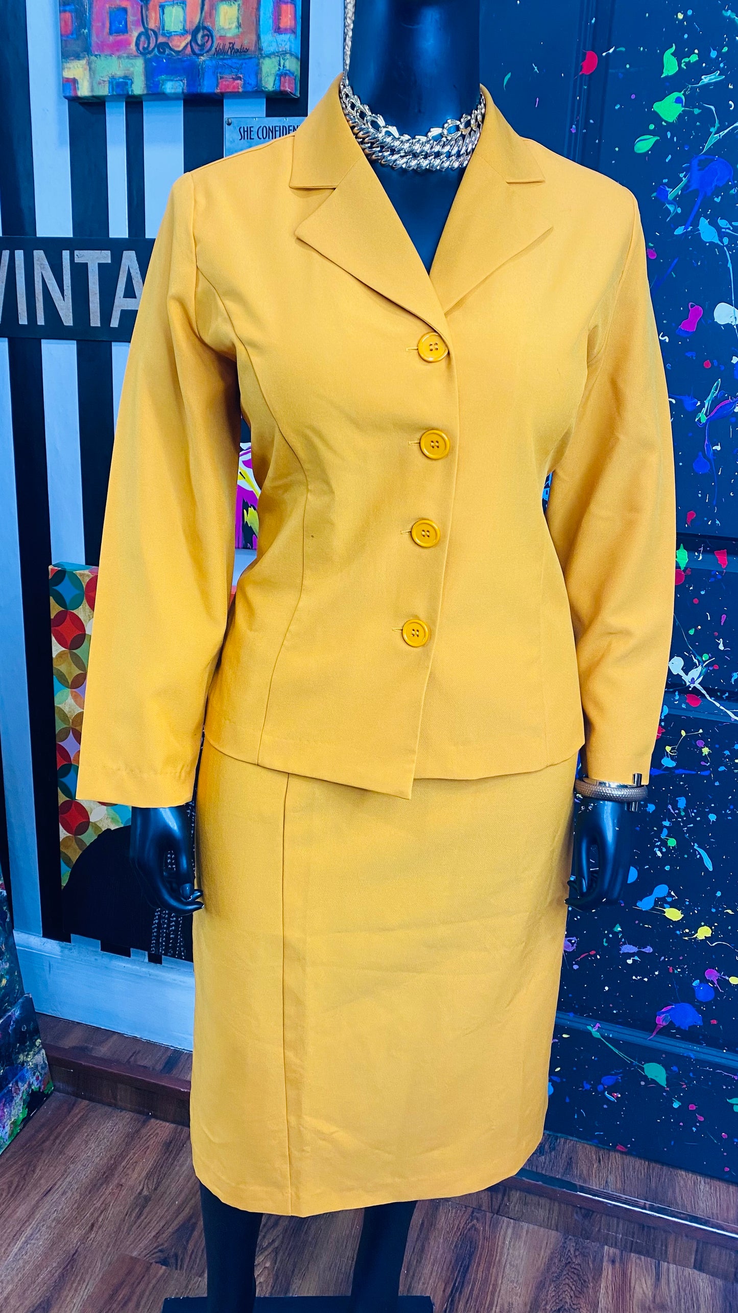Vintage Mustard Skirt Suit (20)