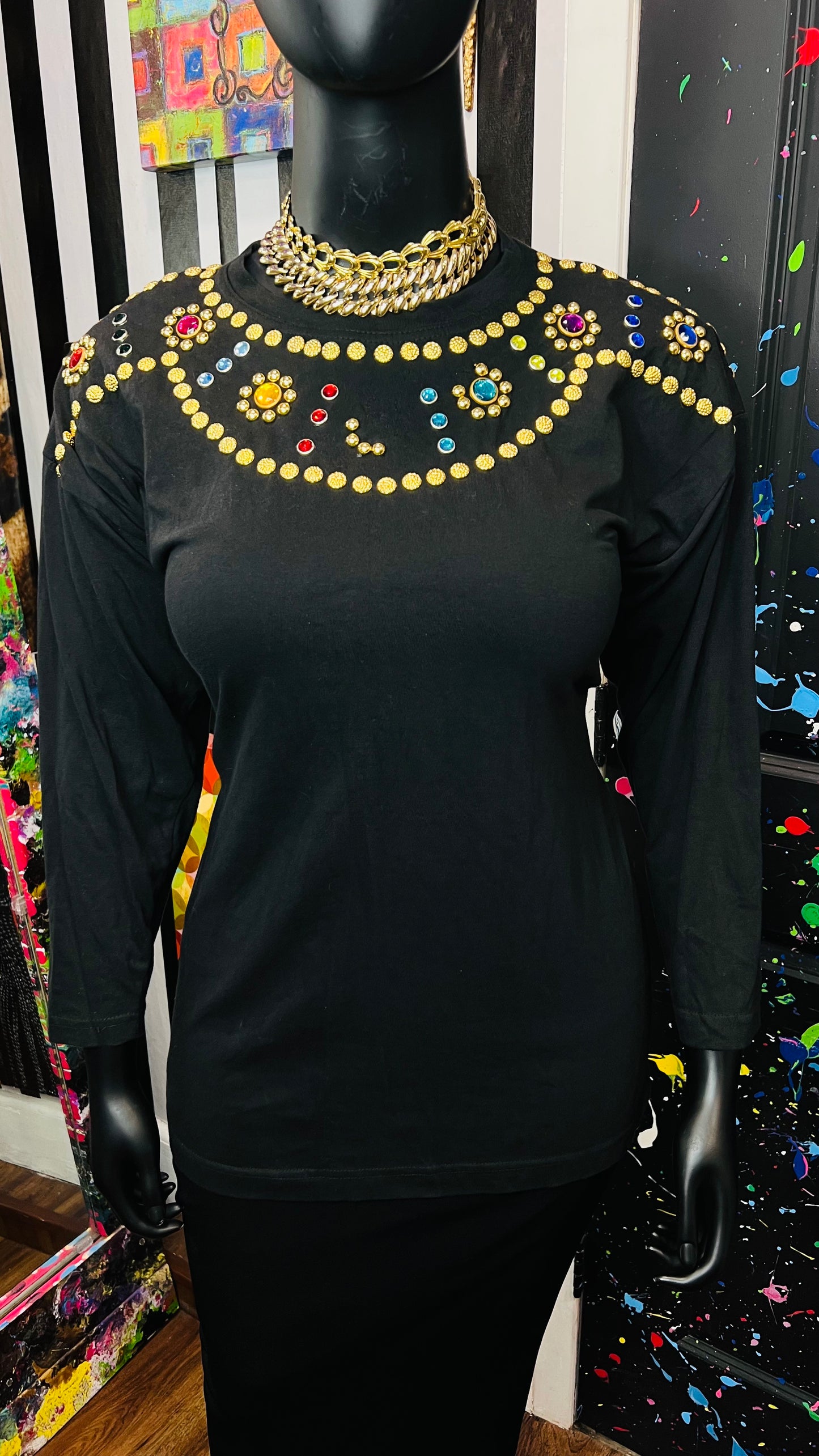 Vintage Jeweled Cotton Blouse (OS)