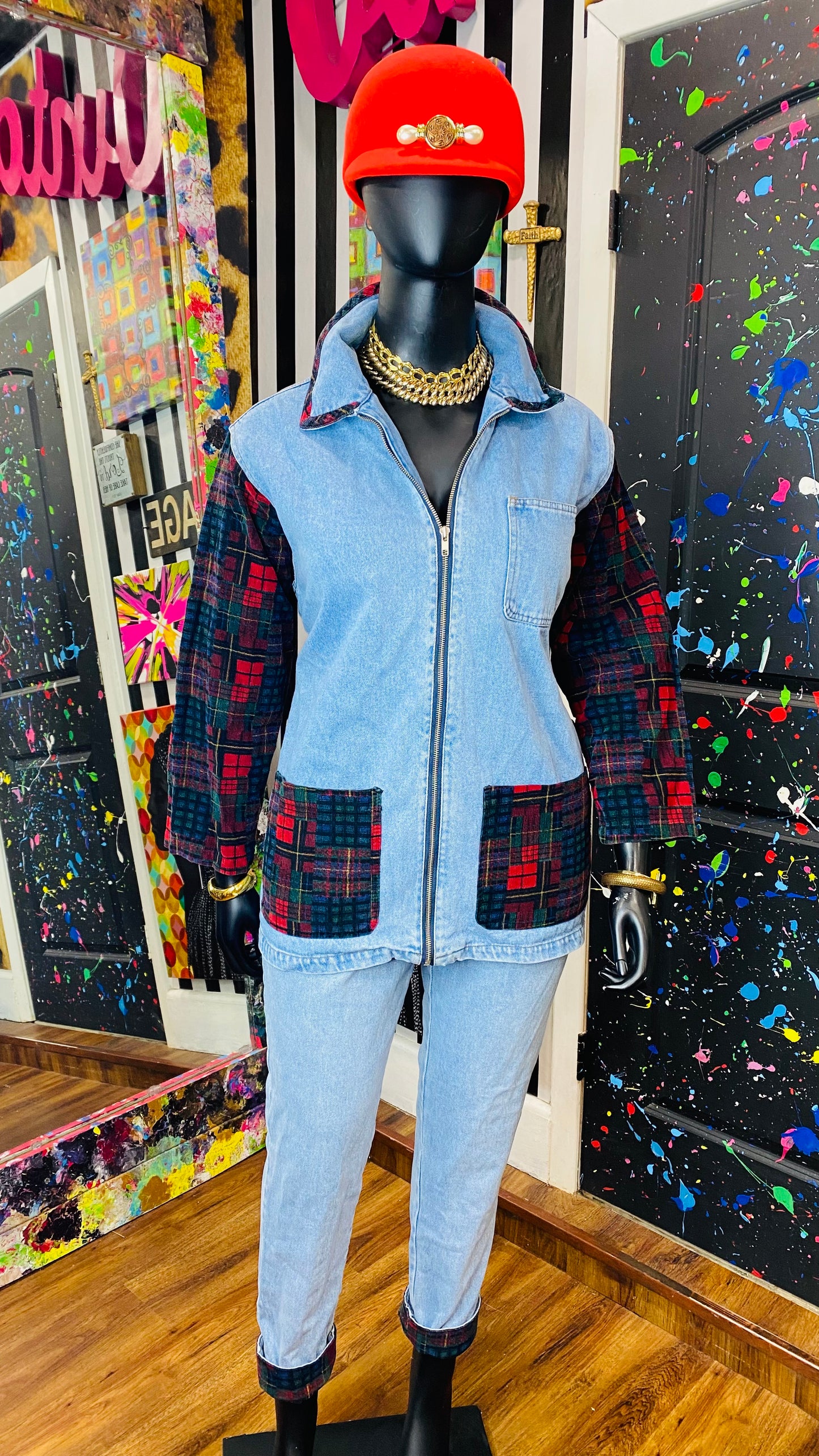 Vintage Denim & Flannel Set- Jeans & Denim Jacket (16W)