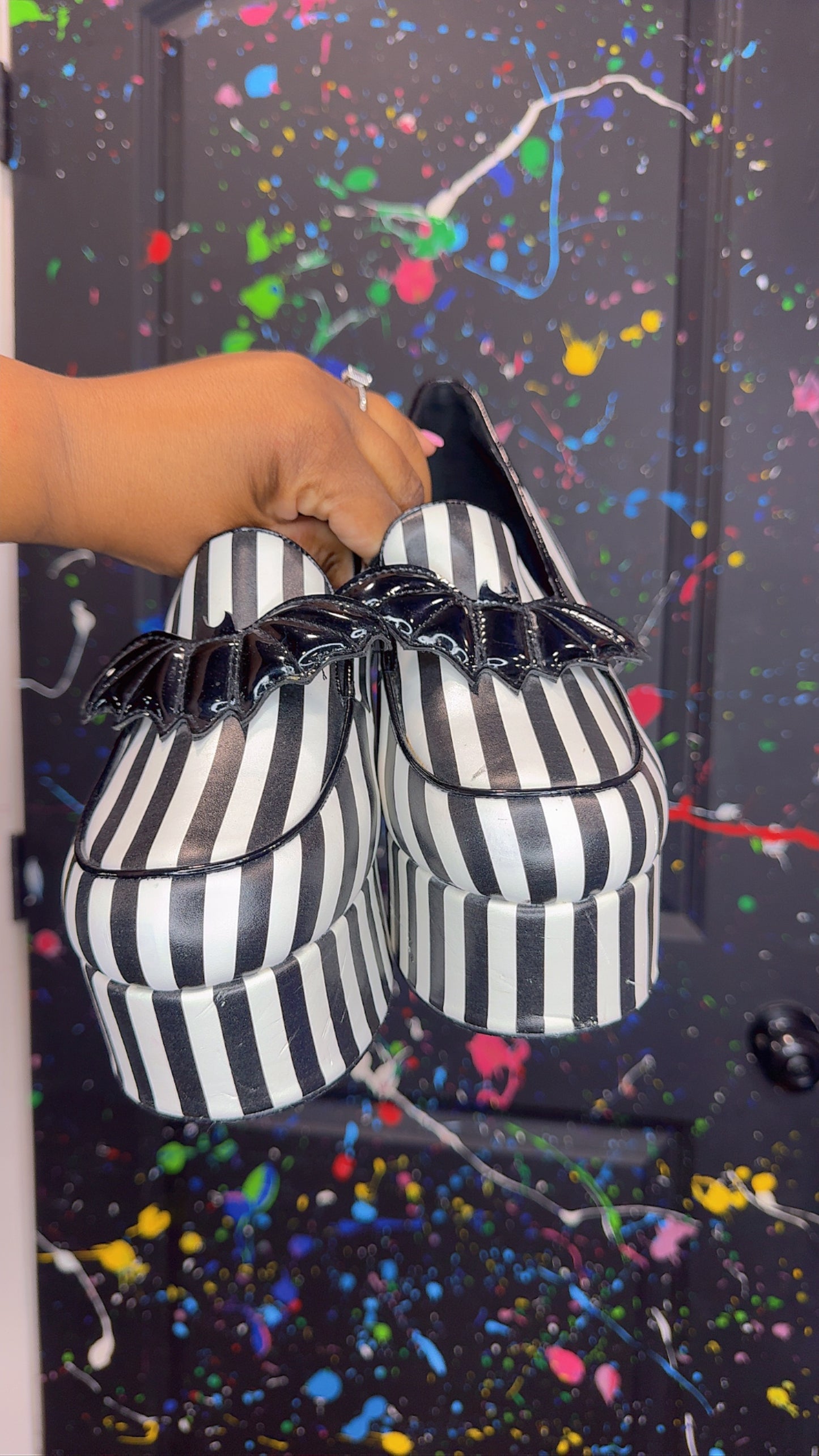 White & Black Striped Platform Heels (11)