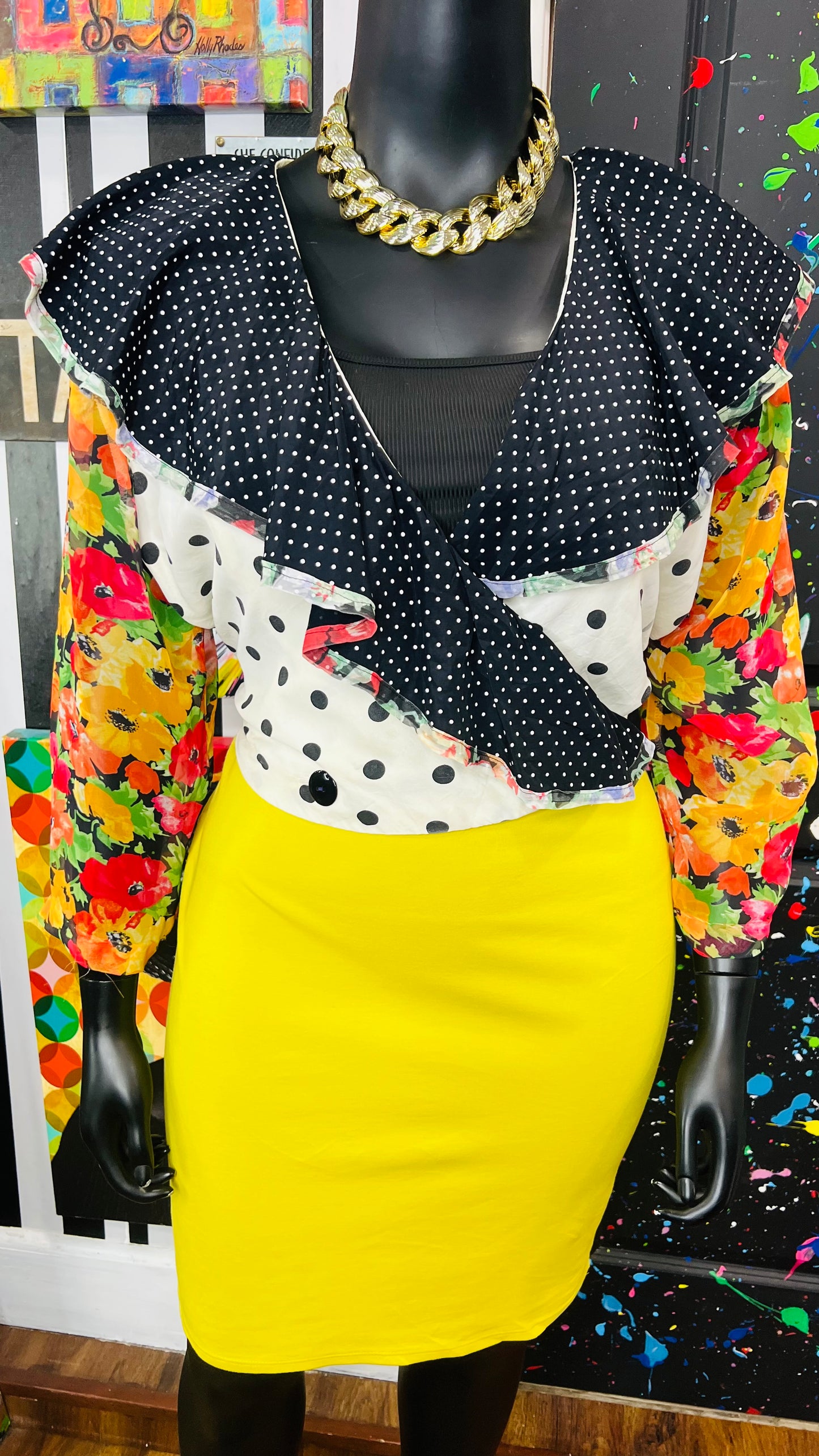 Vintage Sheer Arms Polka Dot Cropped Blouse (24)