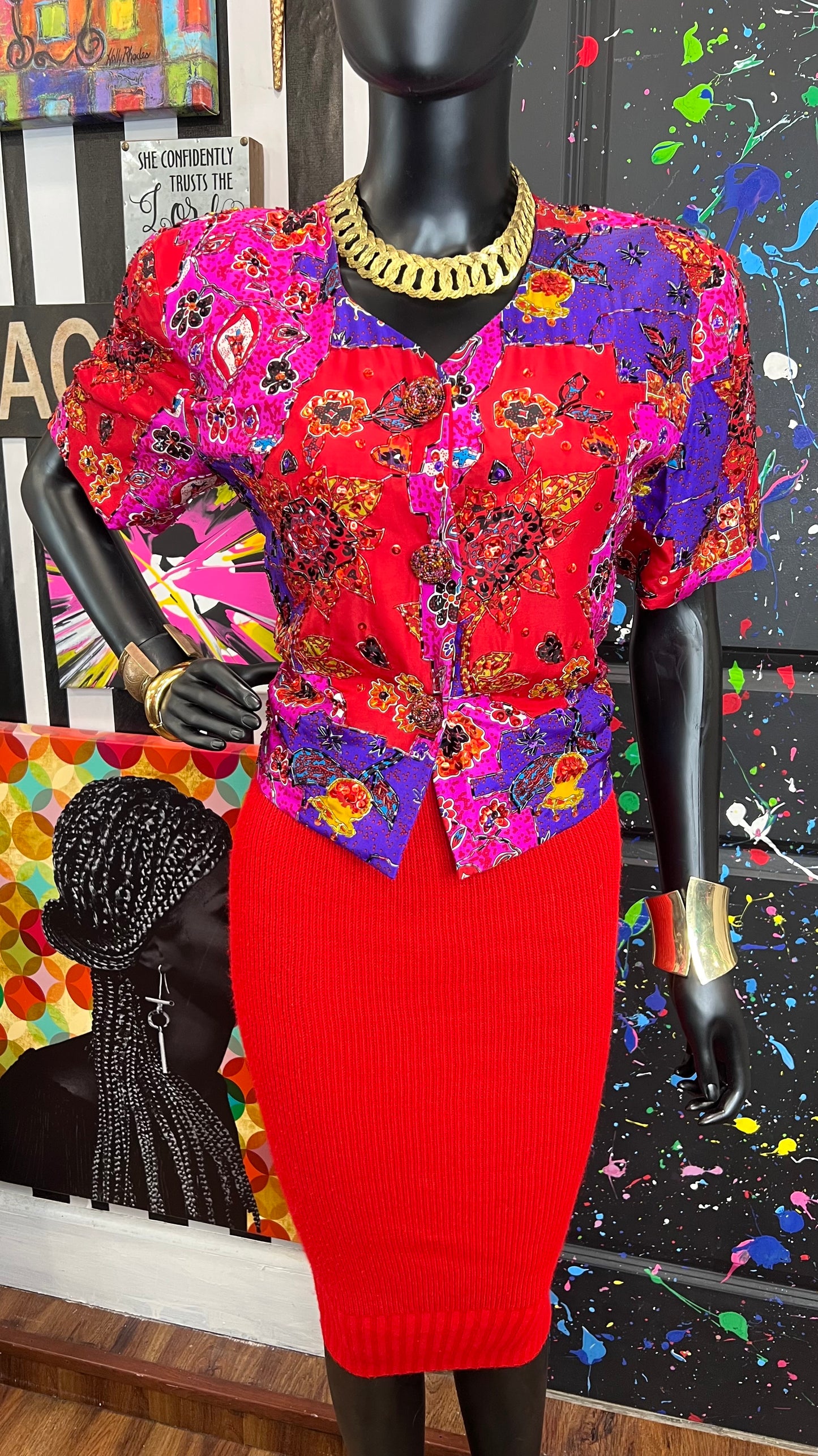 Vintage 100% Silk Sequin Blouse (12)