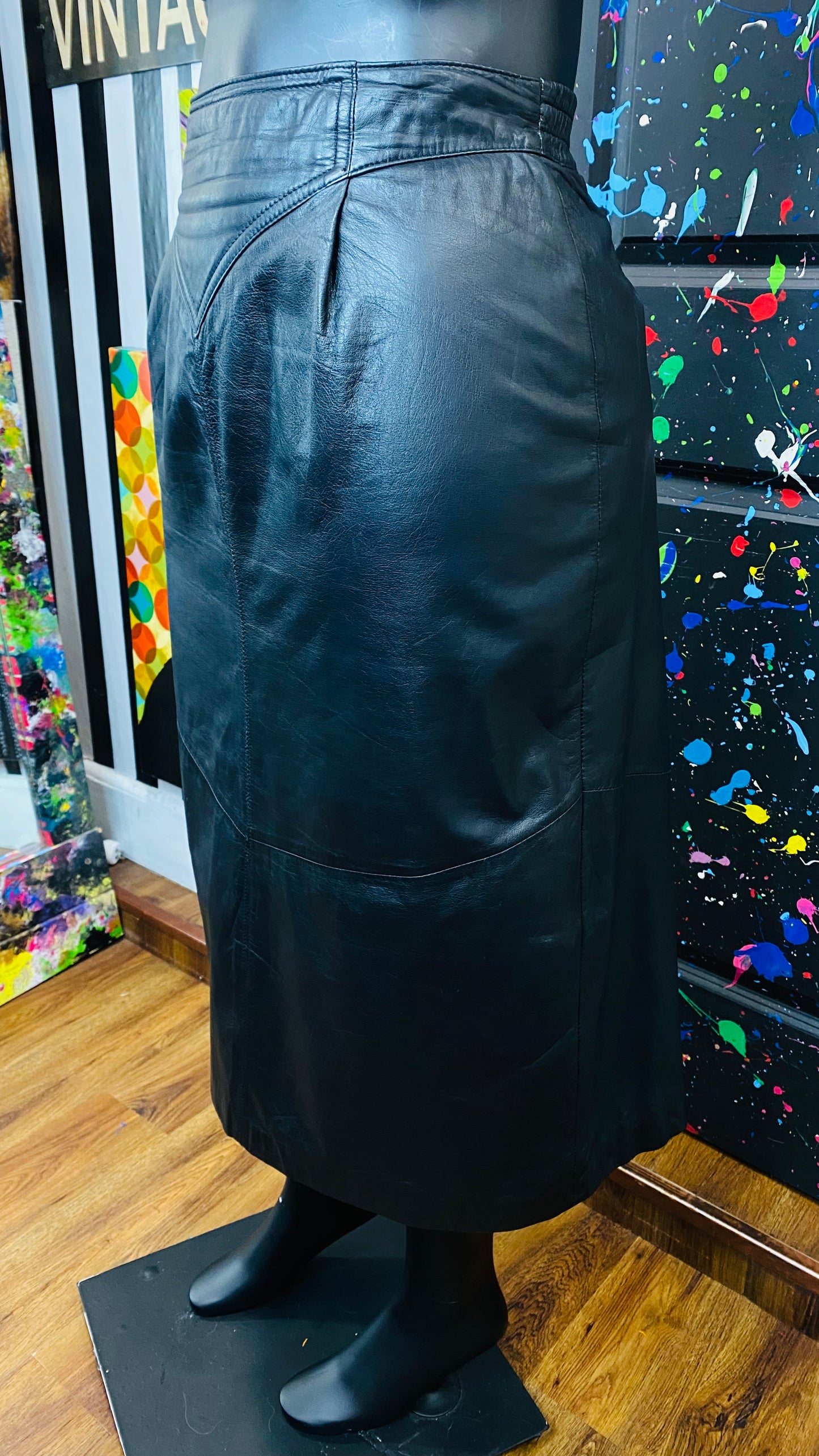 Vintage Genuine Leather Black Skirt (18)