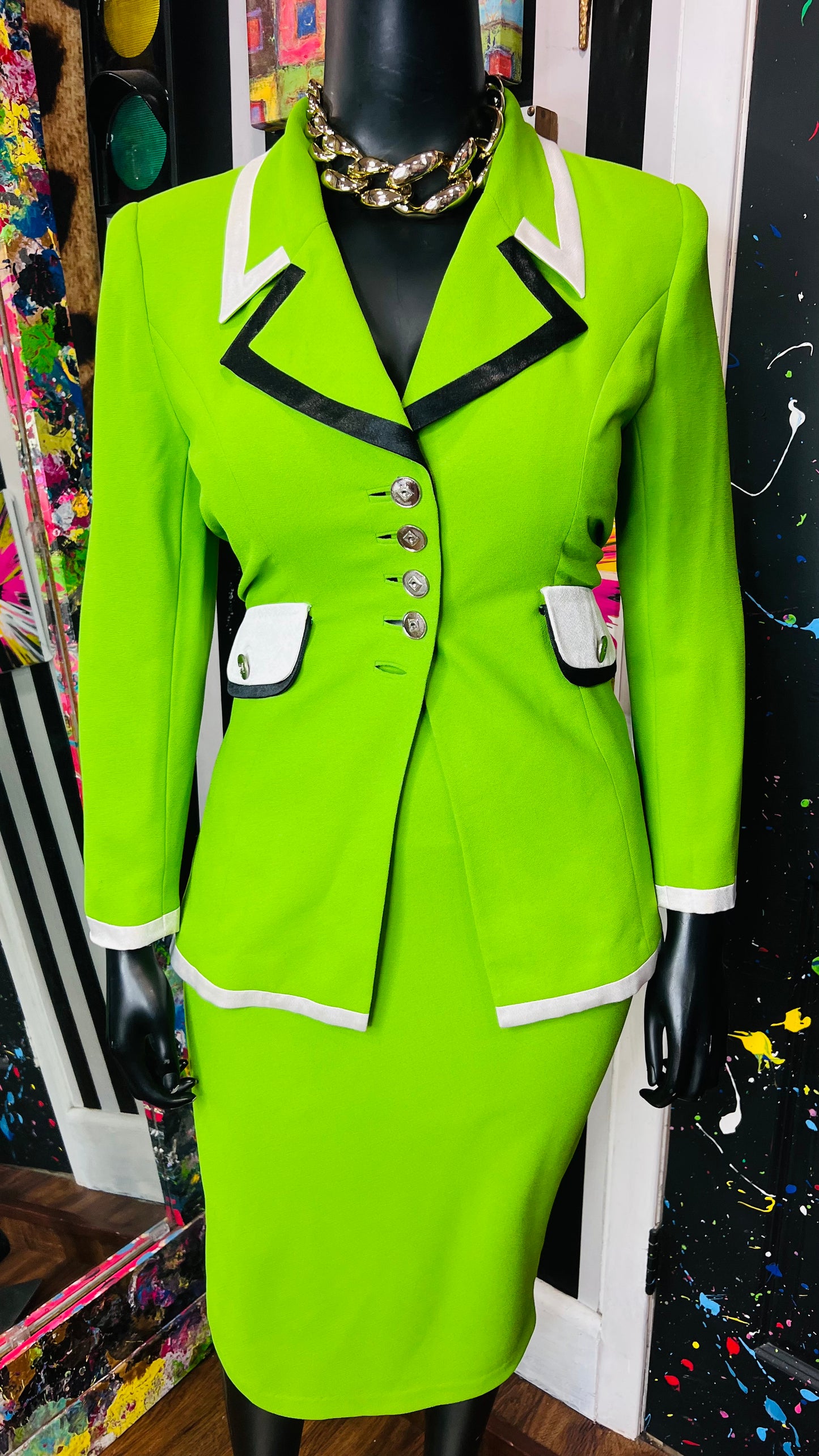 Vintage Green Black & White Skirt Suit (14)
