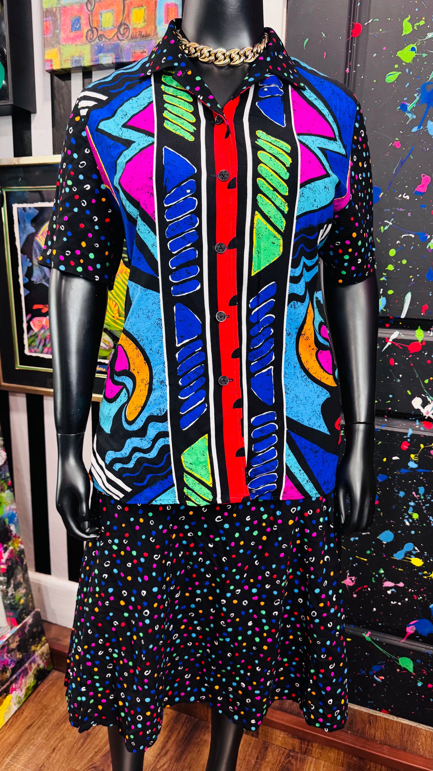 Vintage Rayon Abstract 90s Skirt Set (18W) *KC
