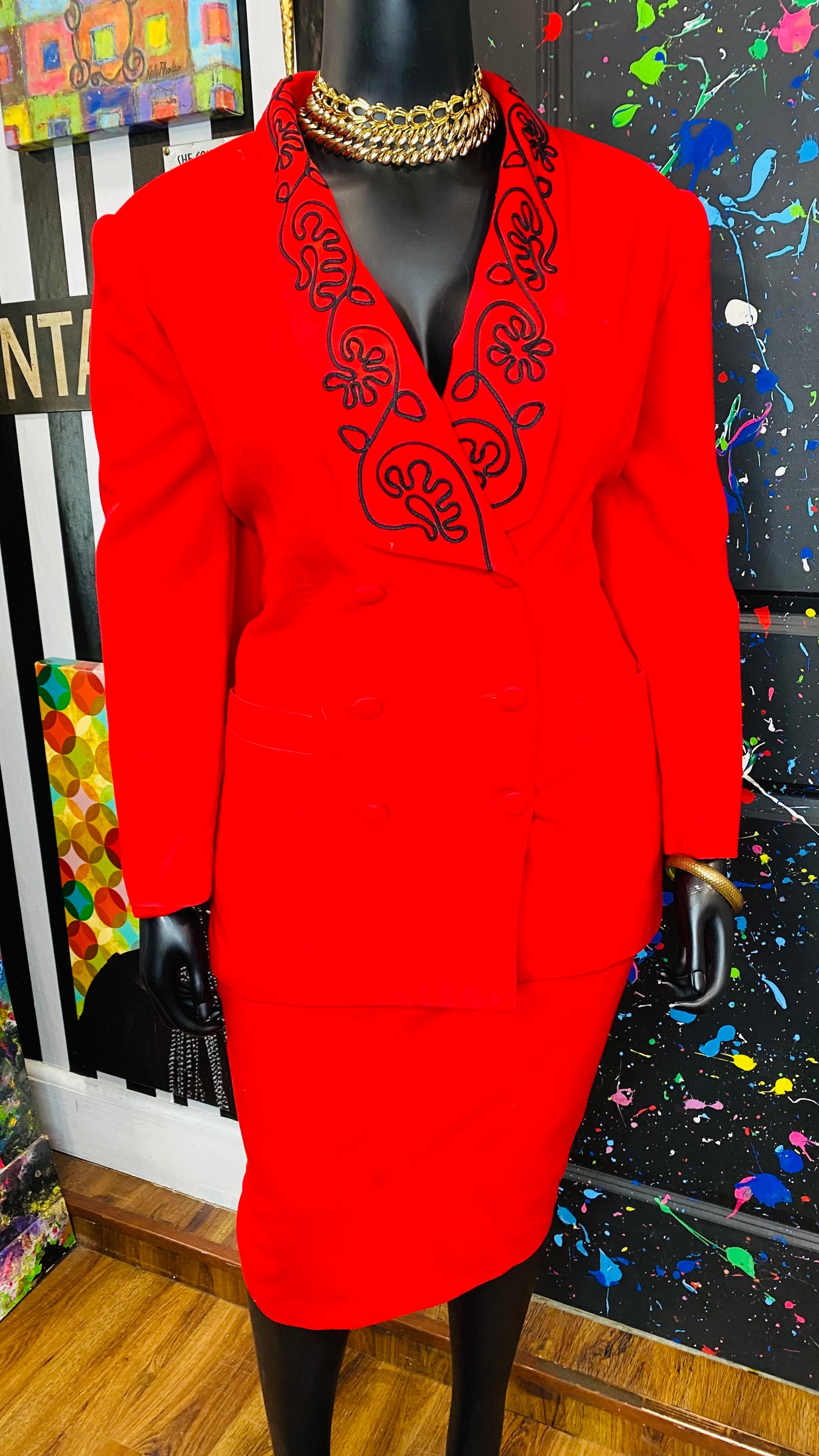 Vintage Red & Black Skirt Suit (24)