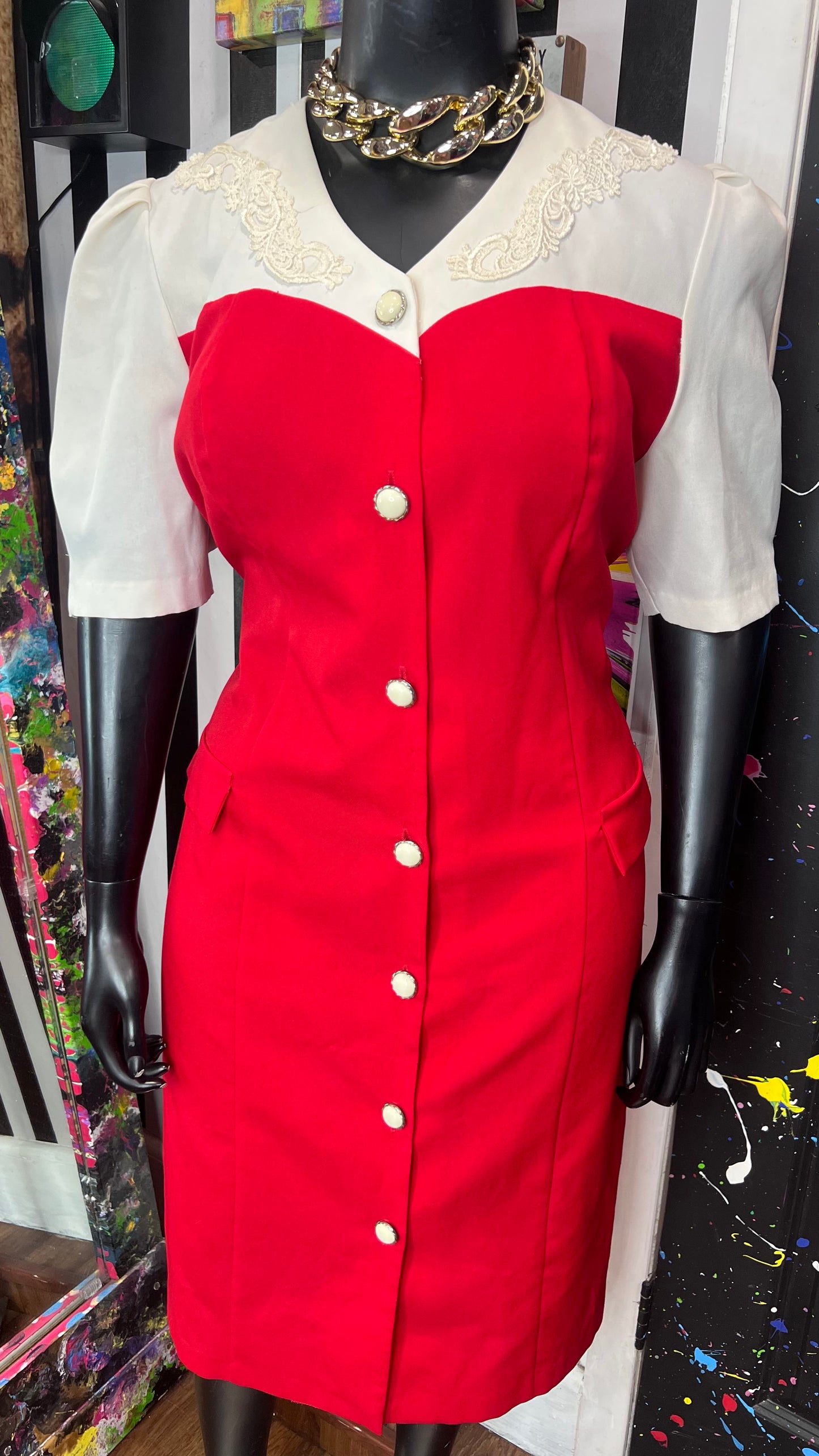 Vintage White & Red Dress (16W)