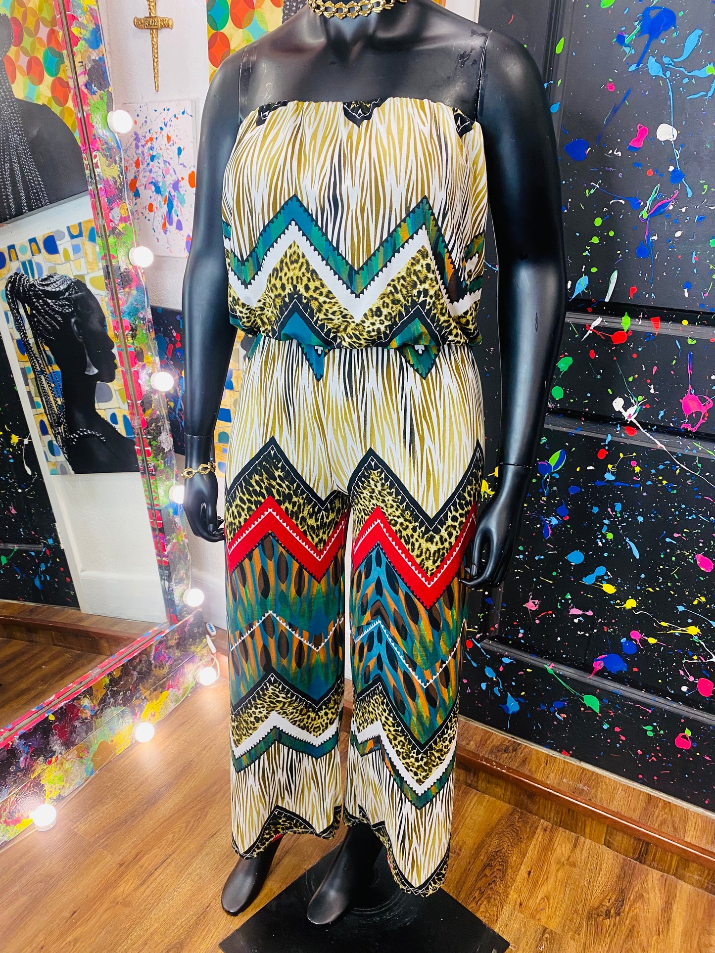 Tribal Print Sleeveless Jumpsuit