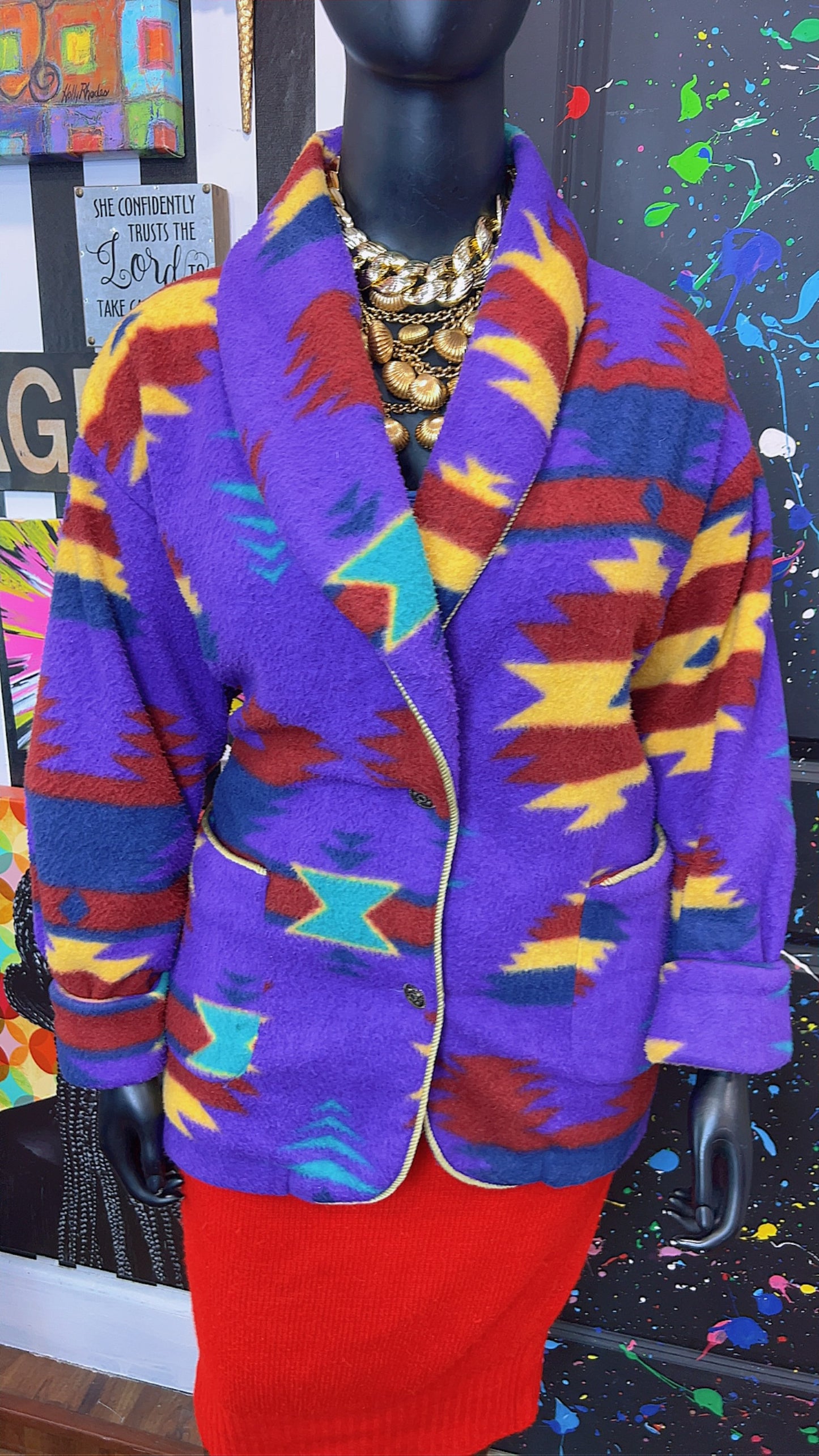 Vintage Tribal Print Puffer Blazer/Coat (20)