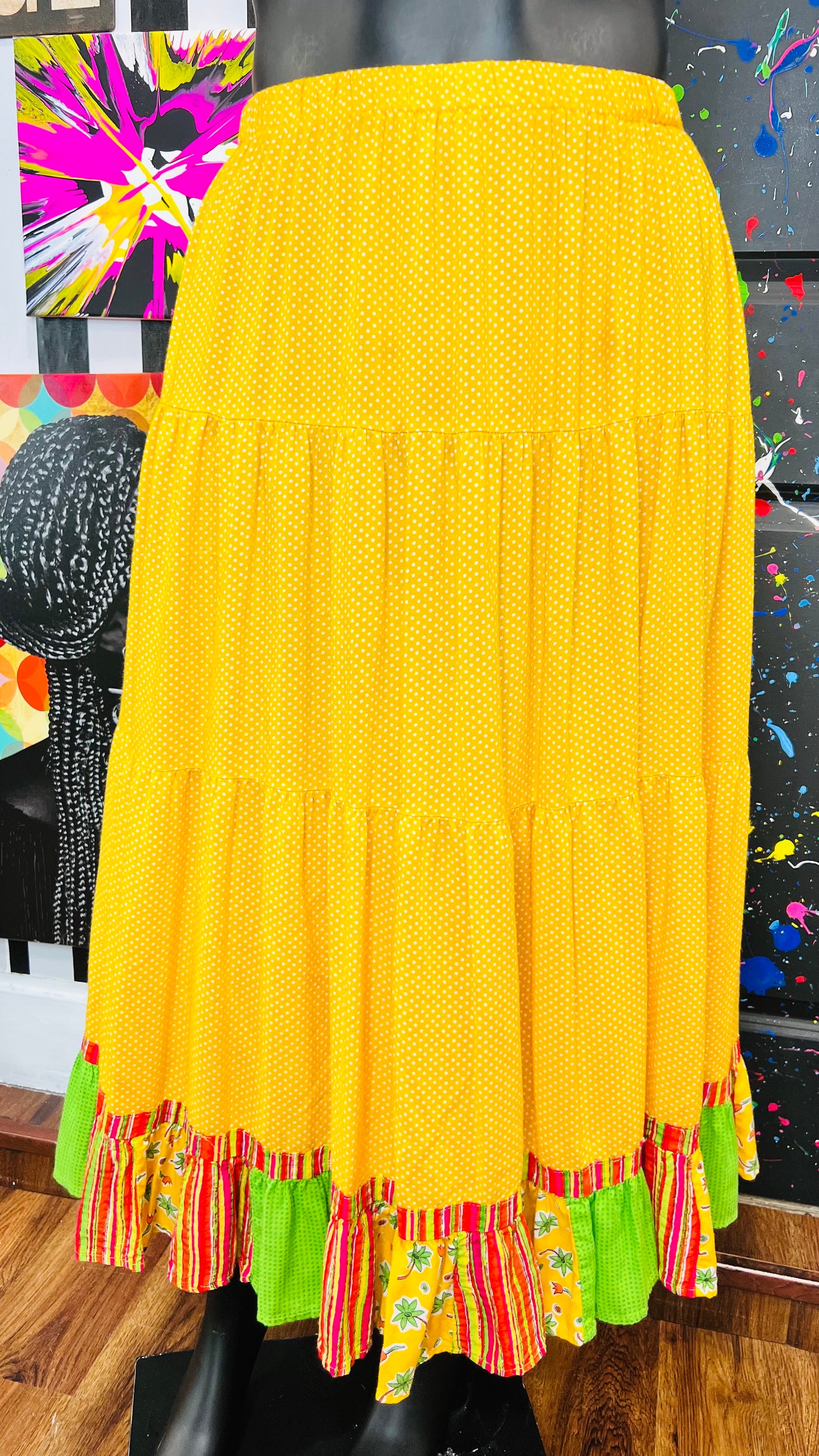 Vintage Rayon Polka Dot Patchwork Skirt (20)